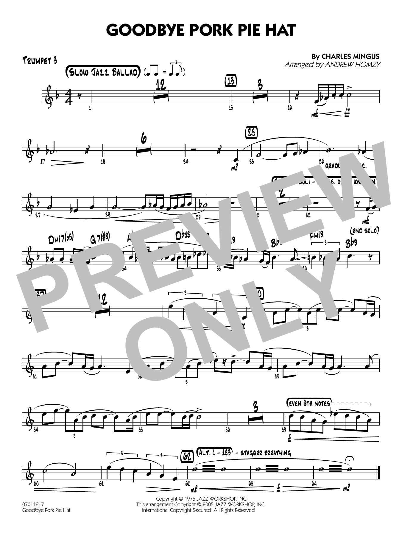 Goodbye Pork Pie Hat (arr. Andrew Homzy) - Trumpet 3