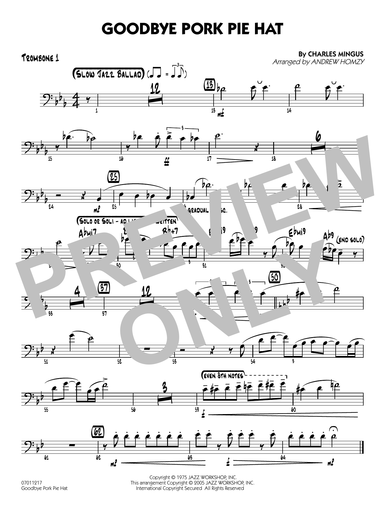 Goodbye Pork Pie Hat (arr. Andrew Homzy) - Trombone 1
