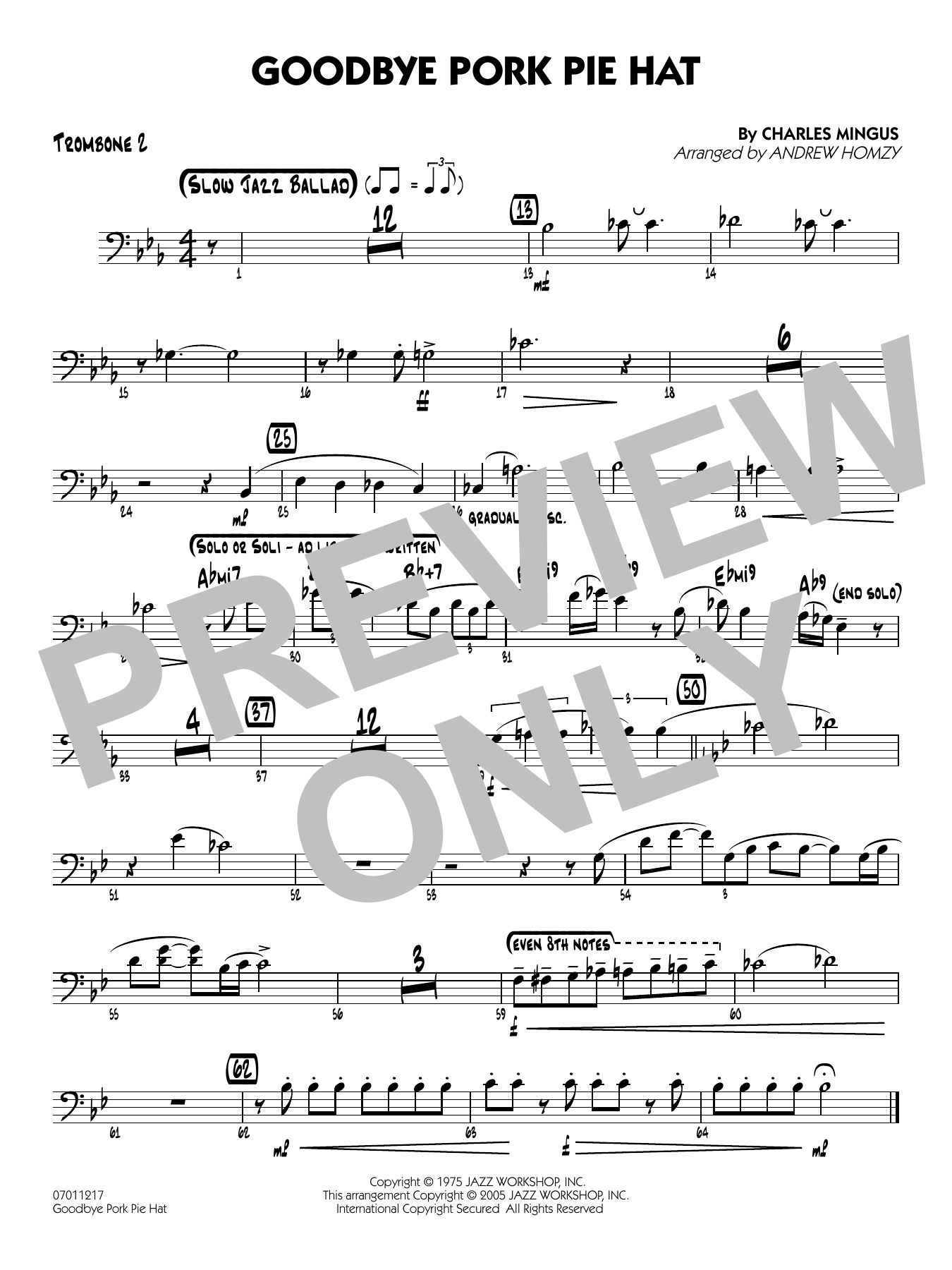 Goodbye Pork Pie Hat (arr. Andrew Homzy) - Trombone 2