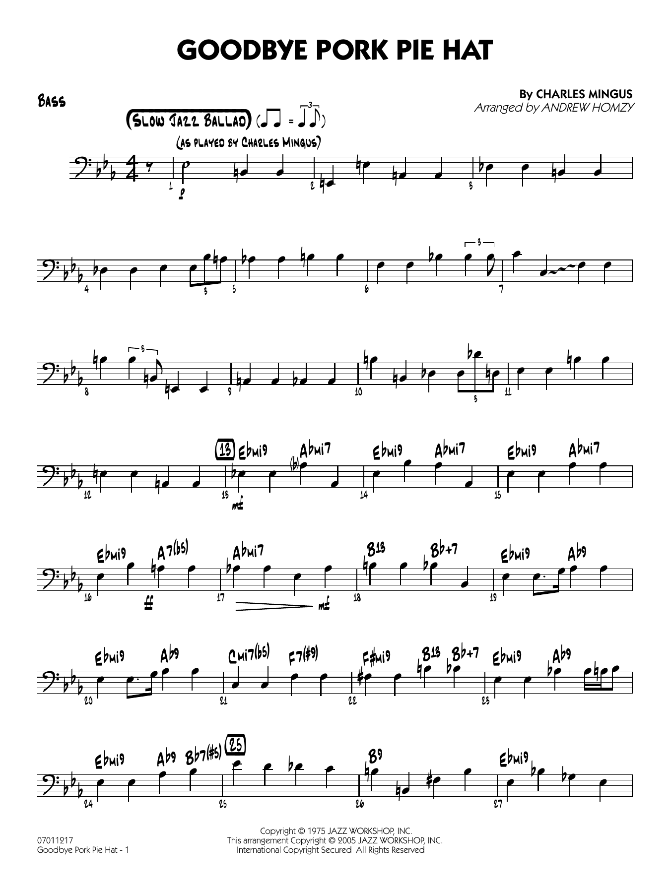 Goodbye Pork Pie Hat (arr. Andrew Homzy) - Bass