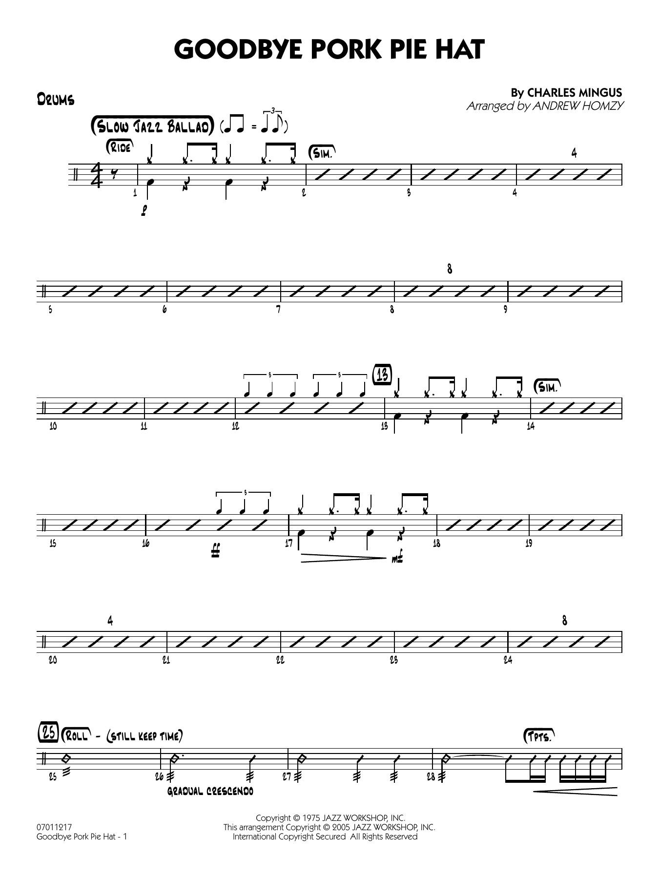 Goodbye Pork Pie Hat (arr. Andrew Homzy) - Drums