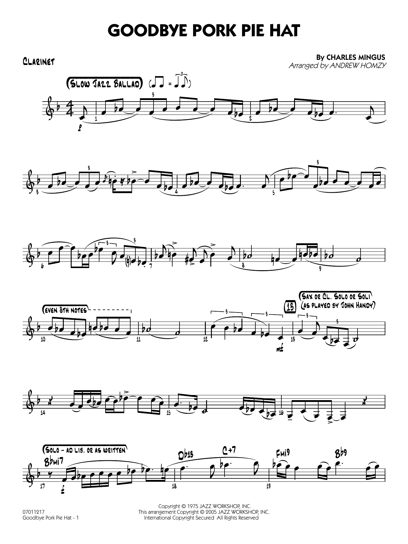 Goodbye Pork Pie Hat (arr. Andrew Homzy) - Clarinet
