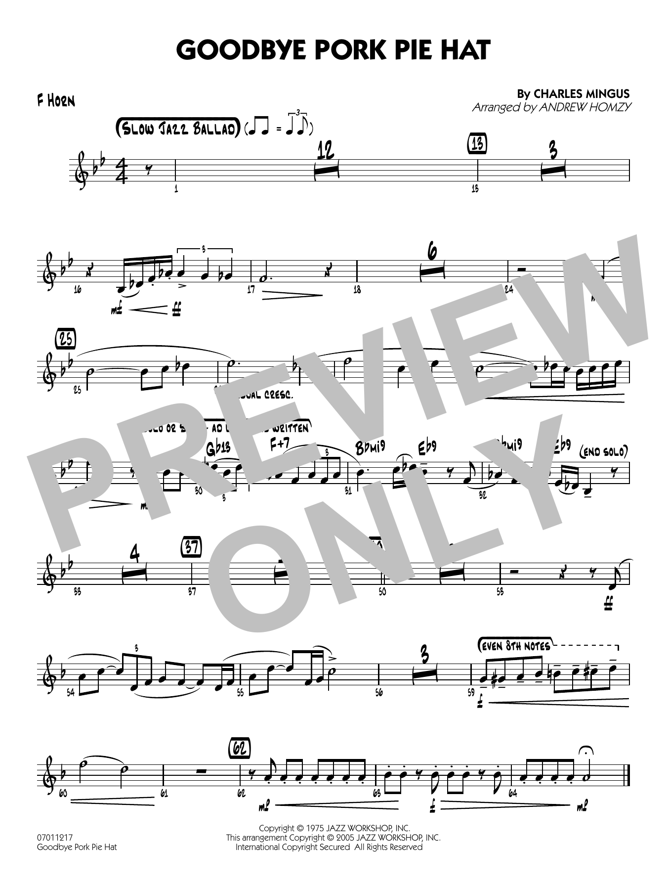Goodbye Pork Pie Hat (arr. Andrew Homzy) - F Horn