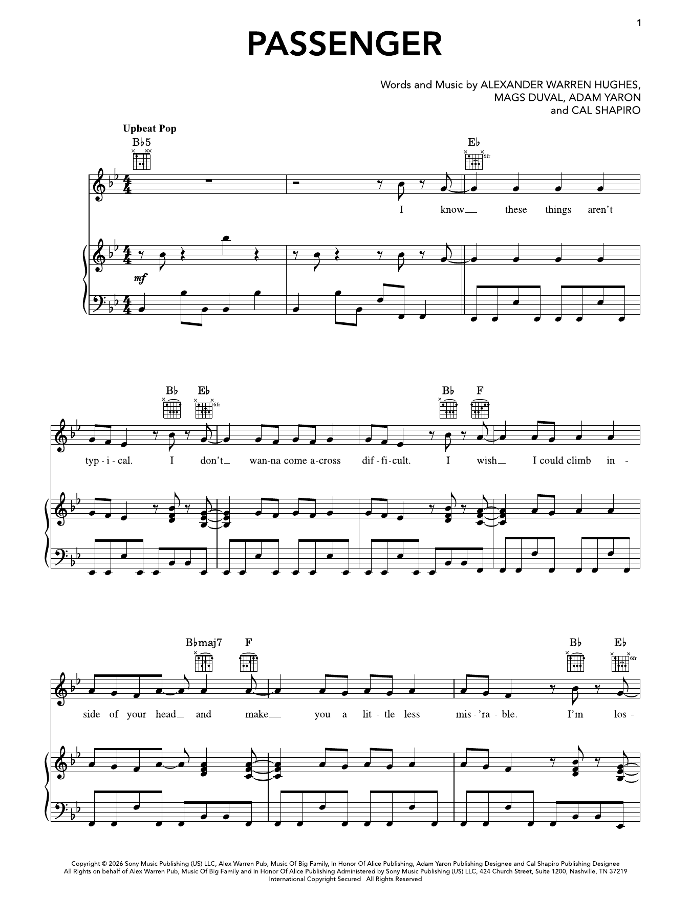 Passenger: Piano/Vocal/Guitar Sheet