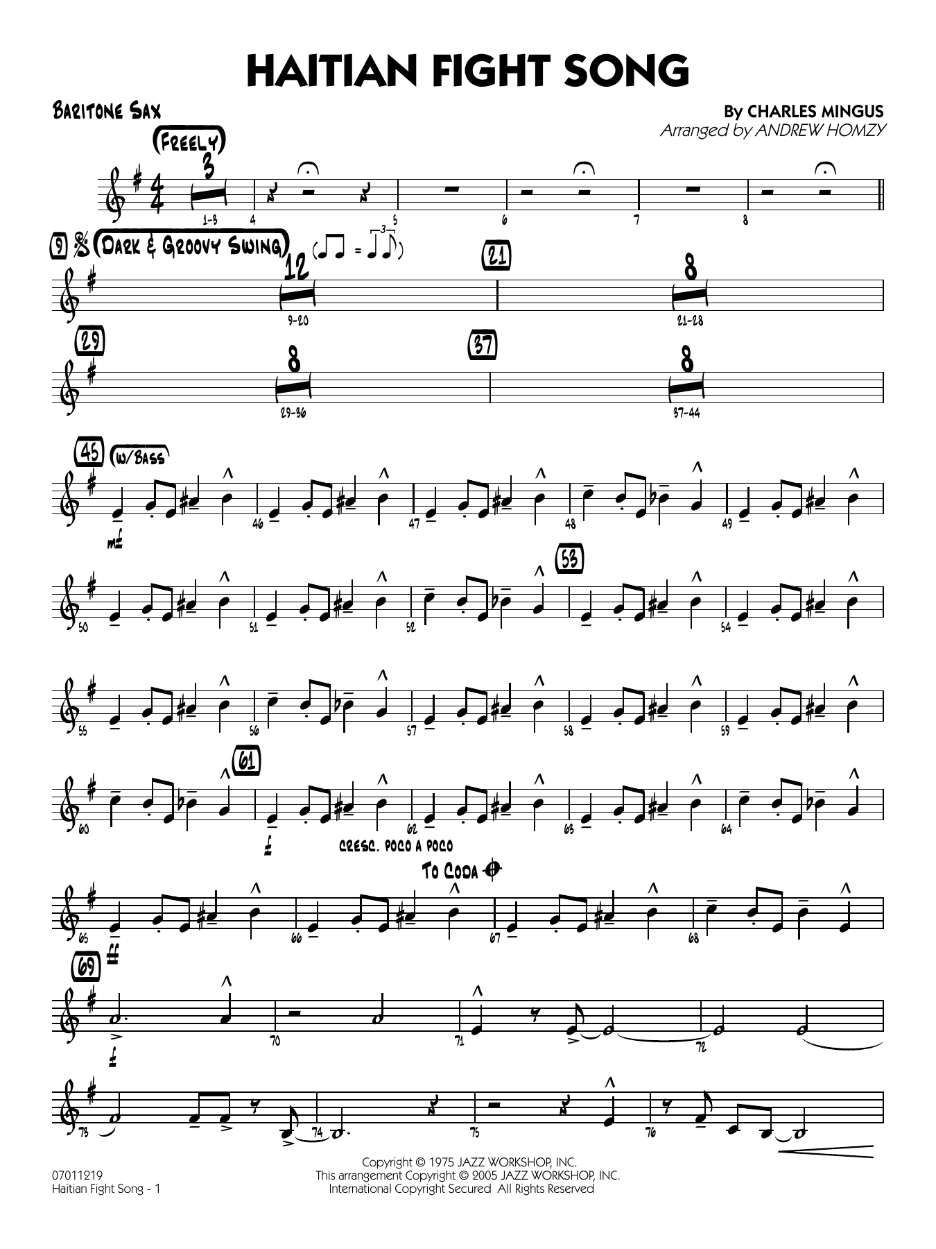 Haitian Fight Song (arr. Andrew Homzy) - Baritone Sax