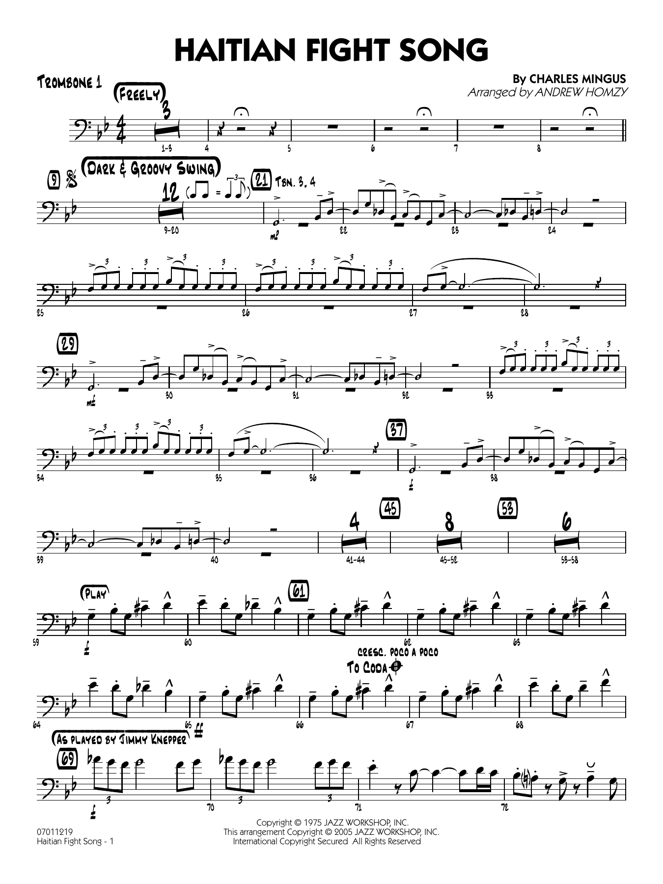 Haitian Fight Song (arr. Andrew Homzy) - Trombone 1