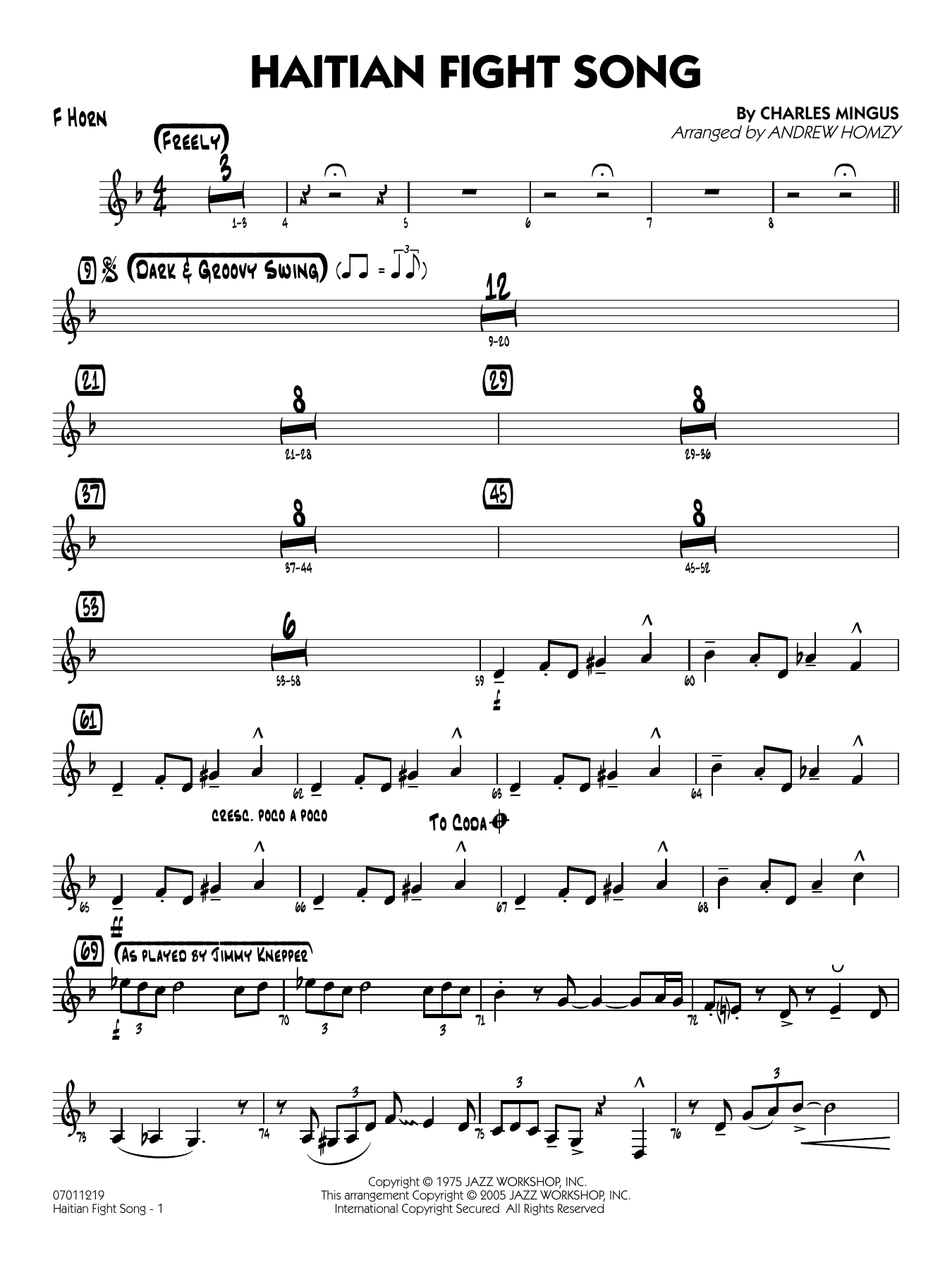 Haitian Fight Song (arr. Andrew Homzy) - F Horn