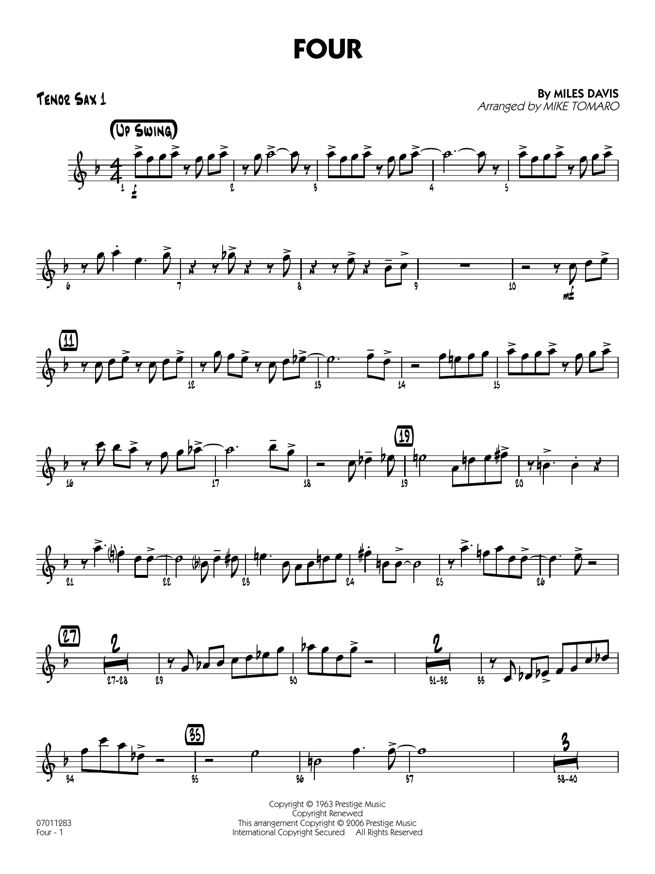 Four (arr. Mike Tomaro) - Tenor Sax 1
