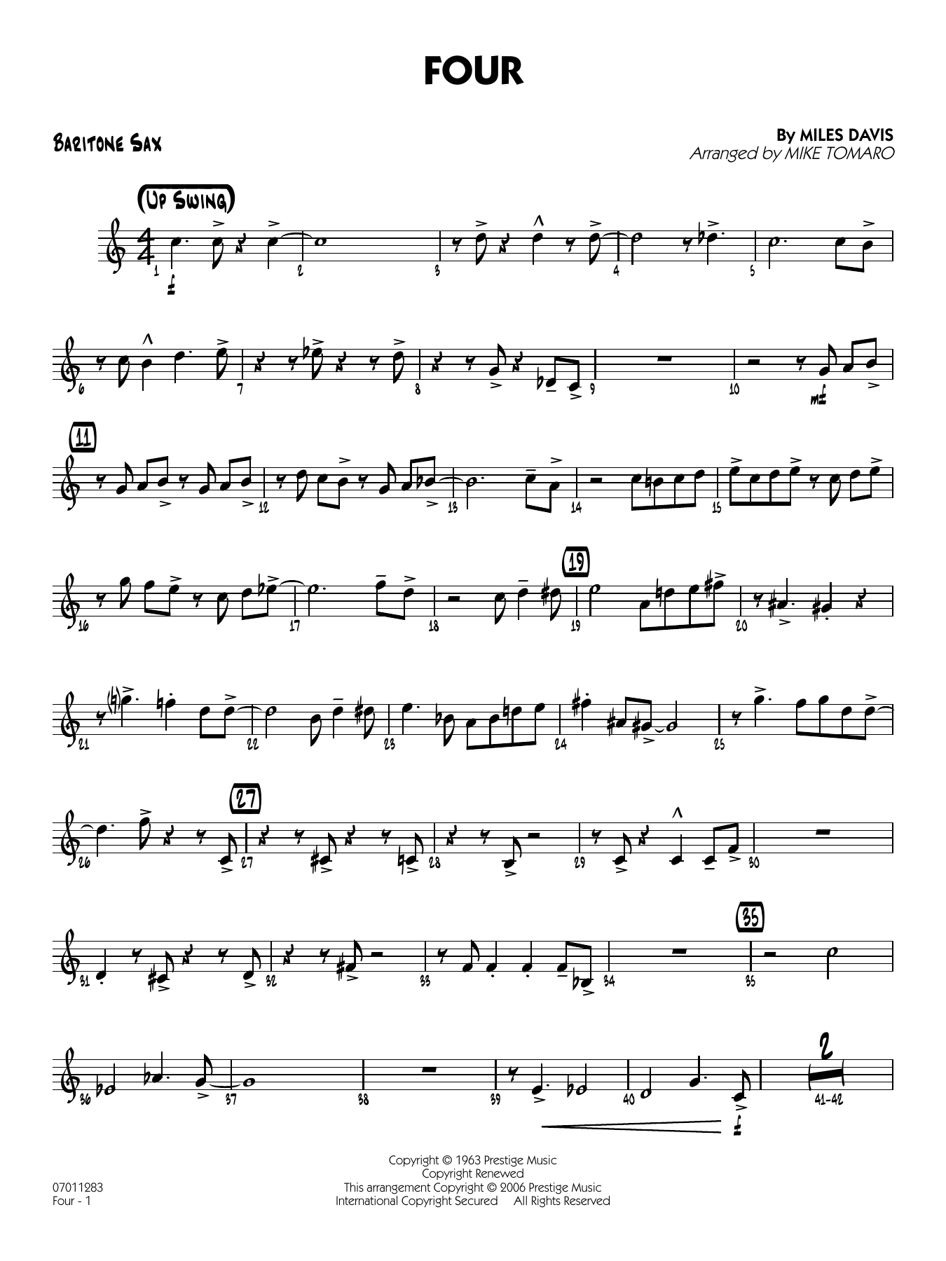 Four (arr. Mike Tomaro) - Baritone Sax