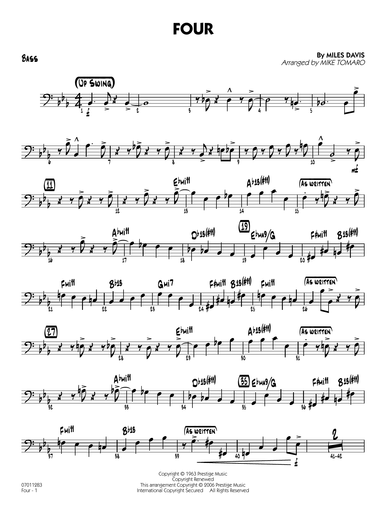 Four (arr. Mike Tomaro) - Bass