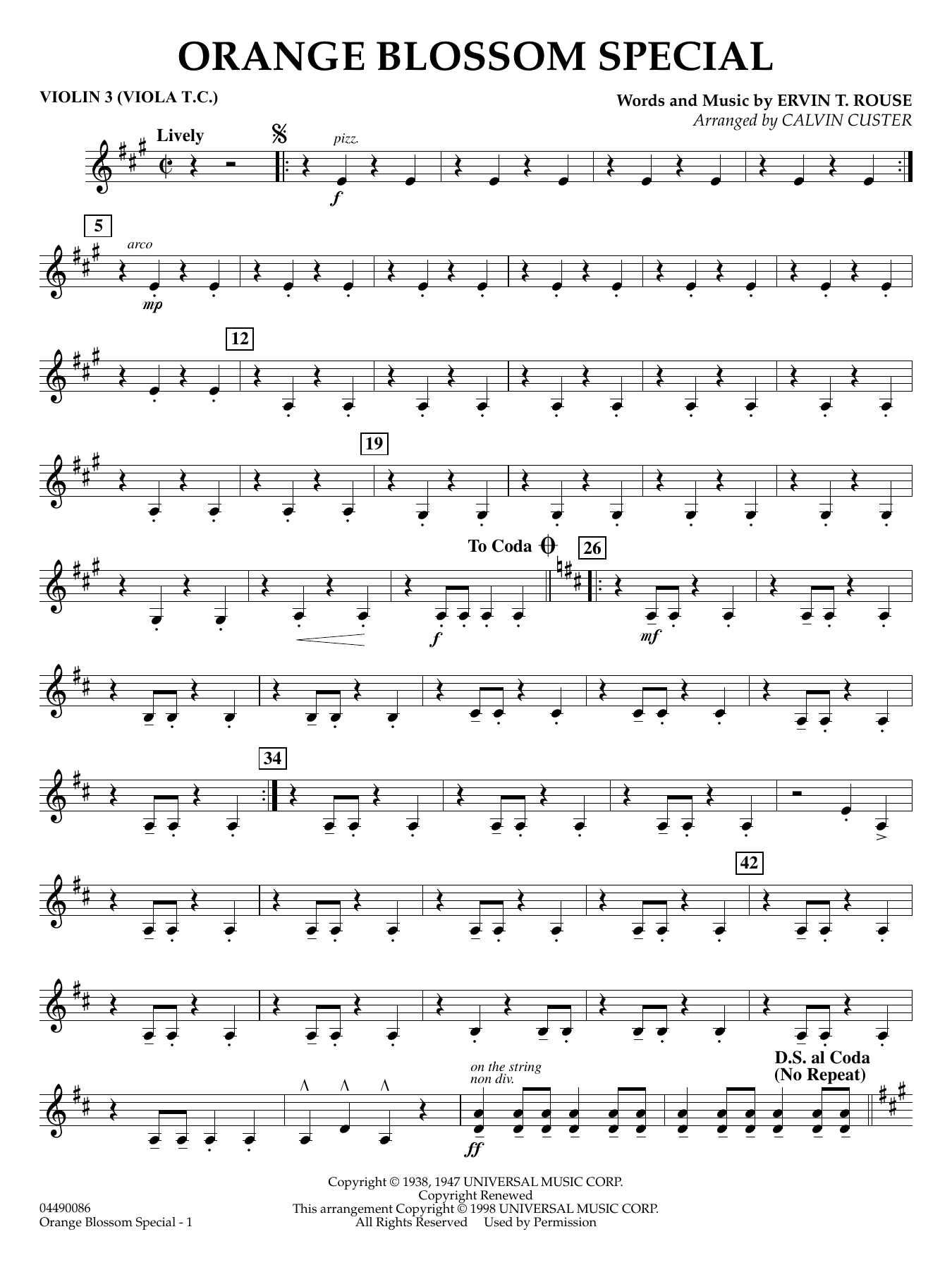 Orange Blossom Special (arr. Calvin Custer) - Violin 3 (Viola Treble Clef)