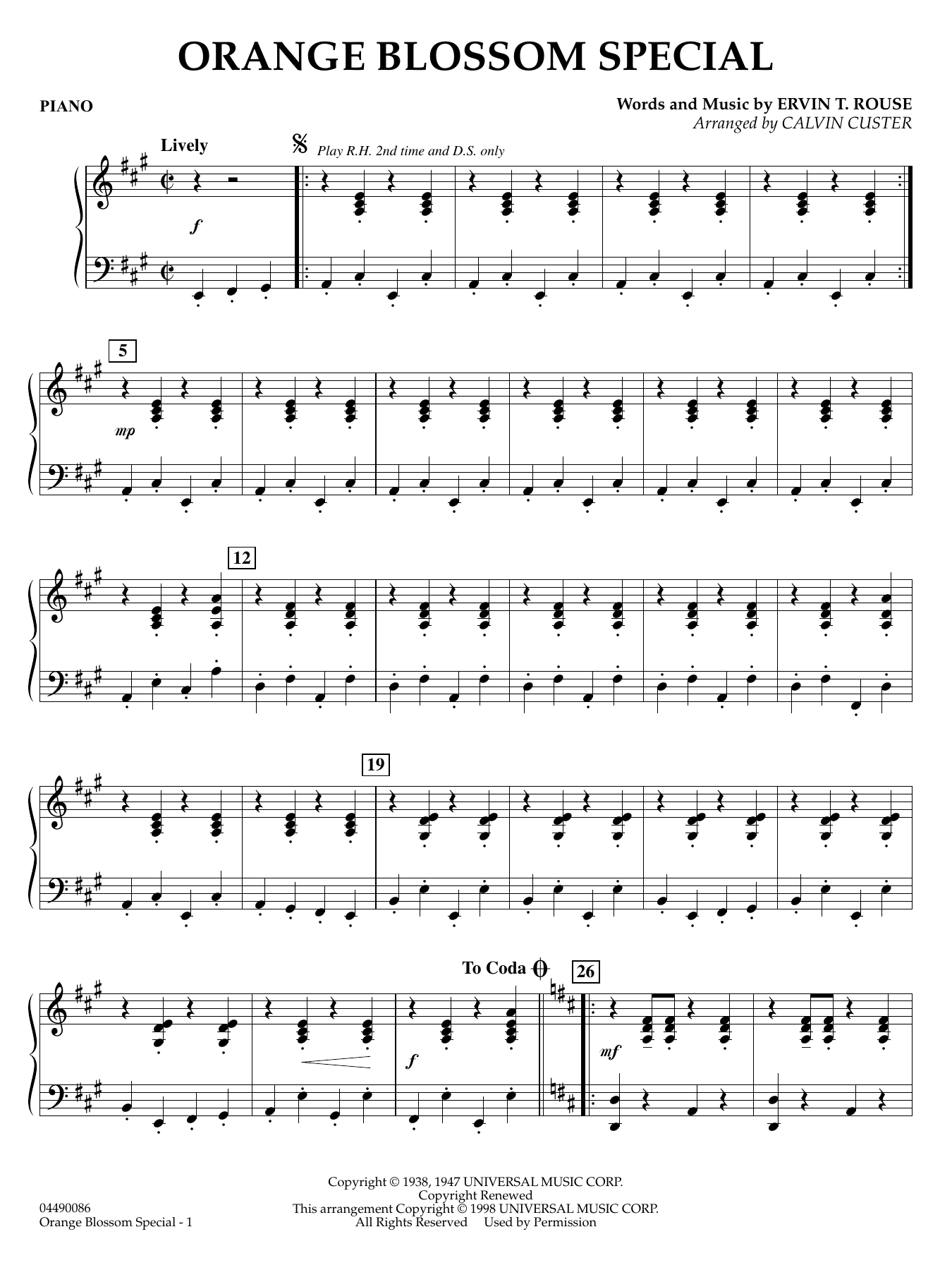 Orange Blossom Special (arr. Calvin Custer) - Piano