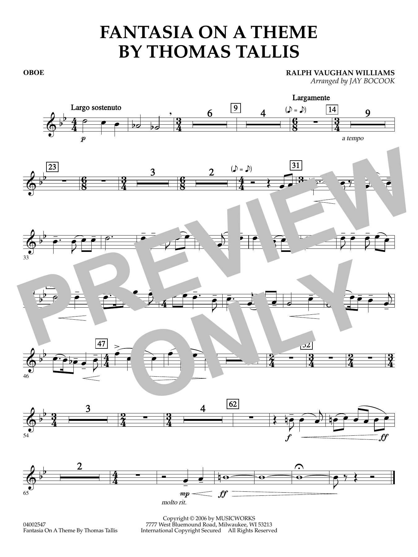 Fantasia on a Theme by Thomas Tallis (arr. Jay Bocook) - Oboe