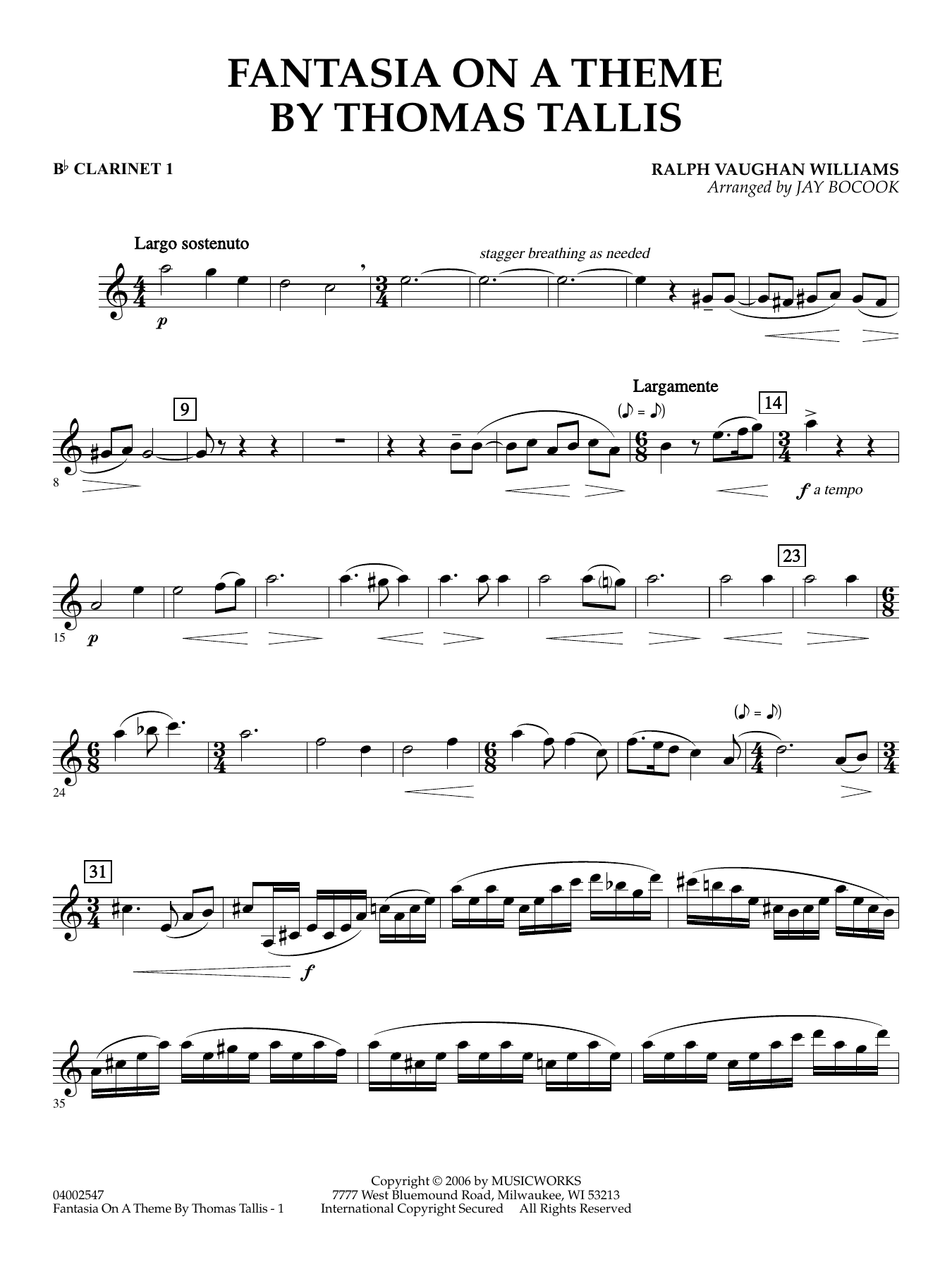 Fantasia on a Theme by Thomas Tallis (arr. Jay Bocook) - Bb Clarinet 1