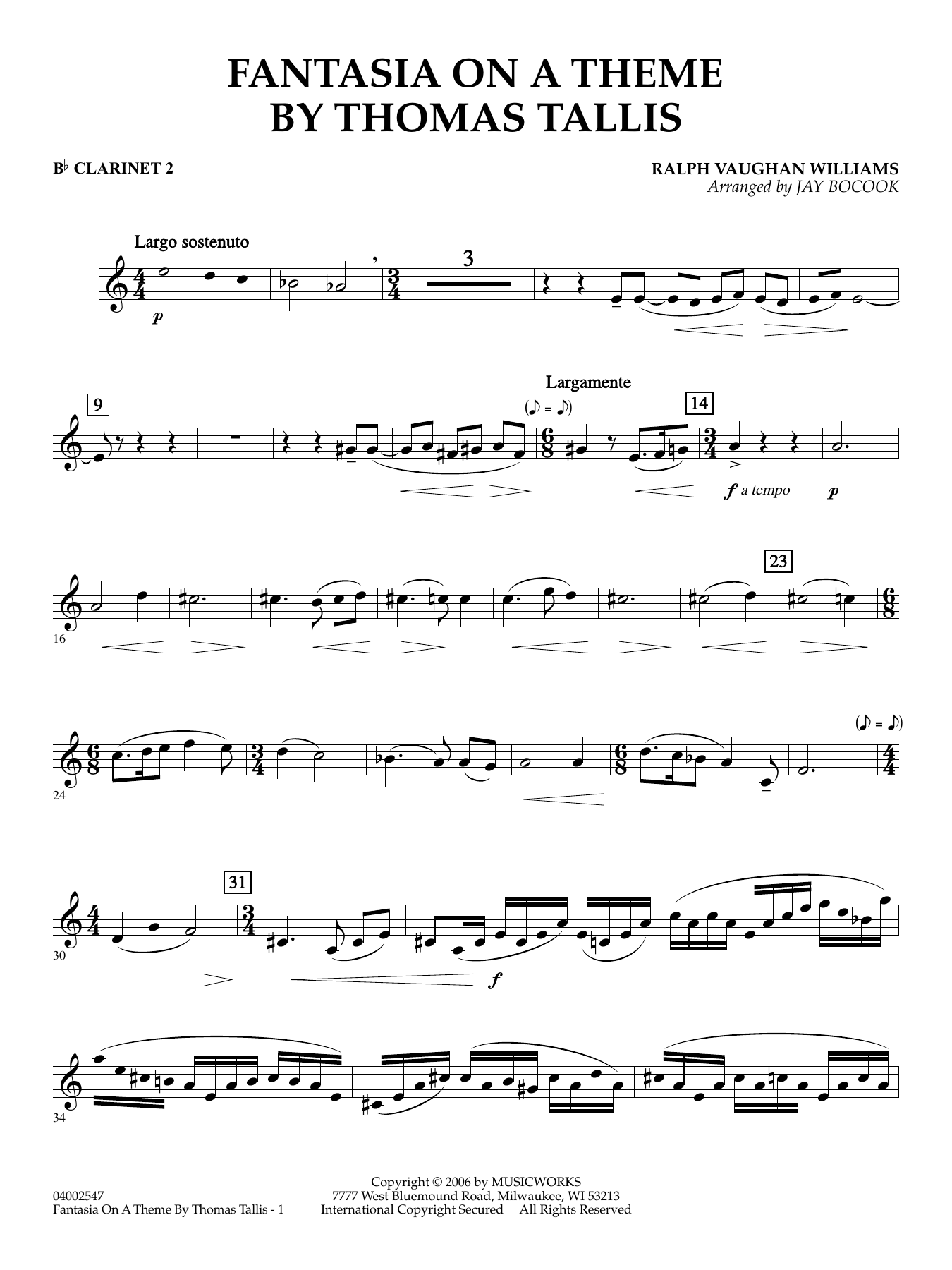 Fantasia on a Theme by Thomas Tallis (arr. Jay Bocook) - Bb Clarinet 2