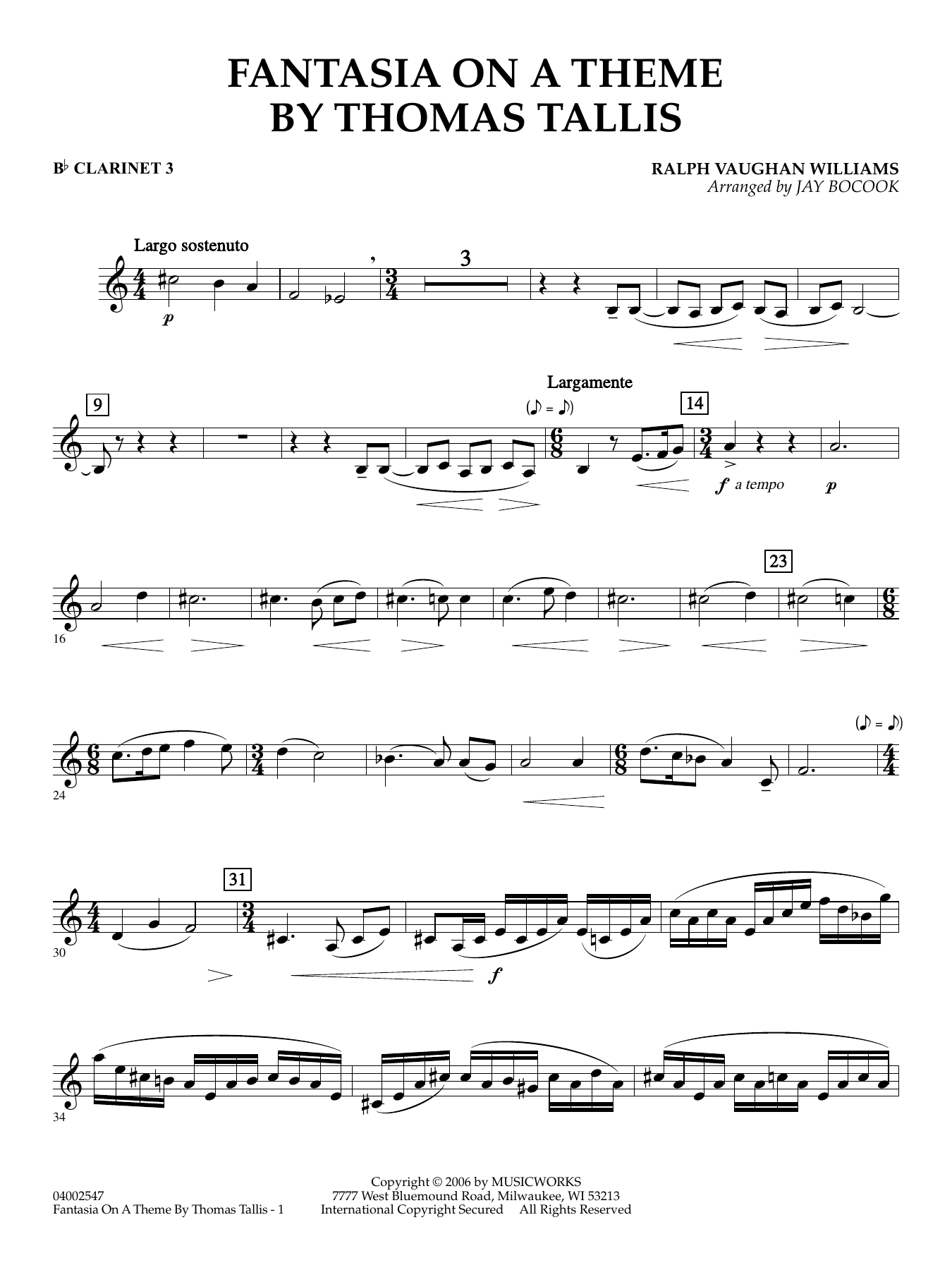 Fantasia on a Theme by Thomas Tallis (arr. Jay Bocook) - Bb Clarinet 3