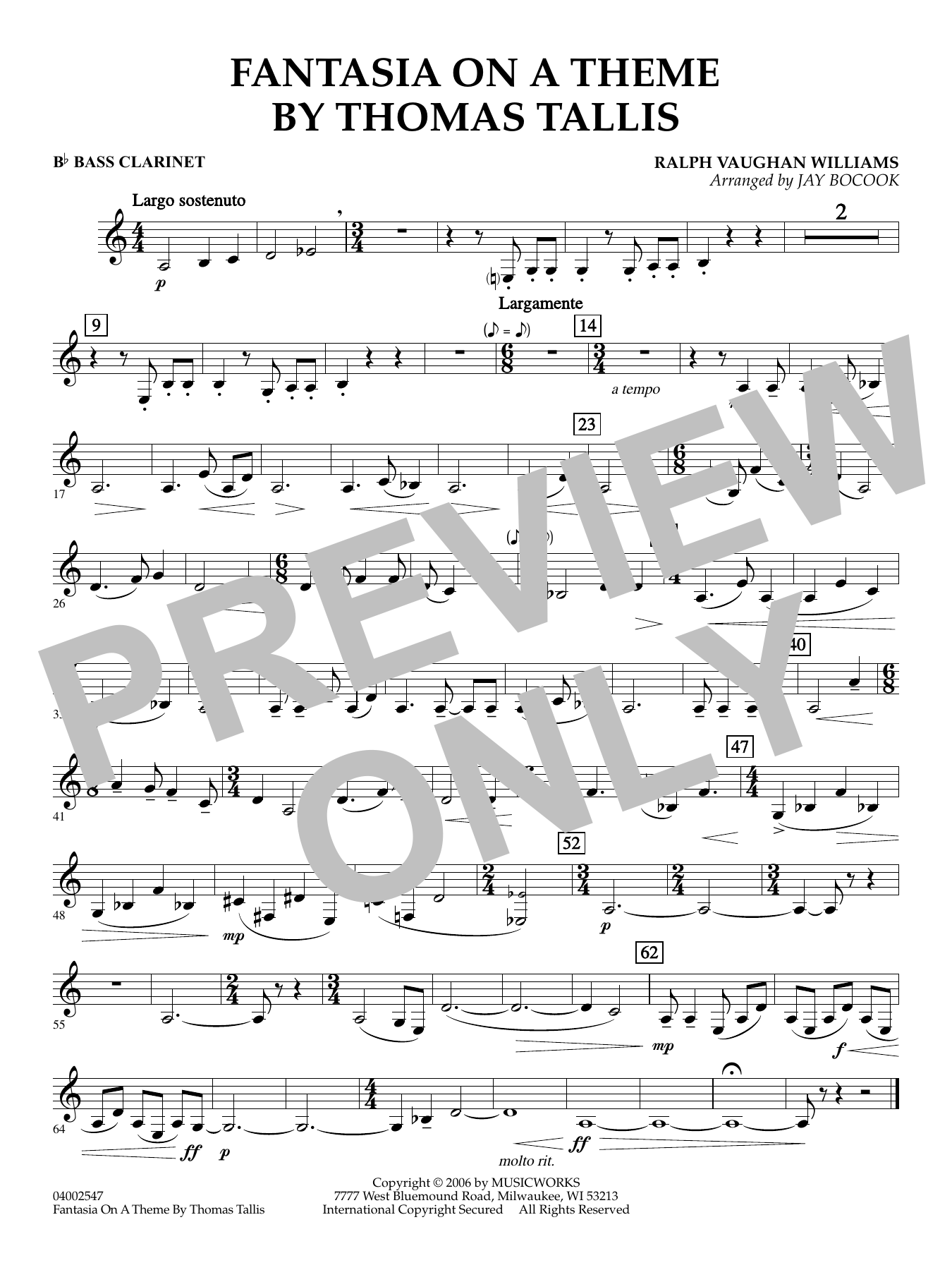 Fantasia on a Theme by Thomas Tallis (arr. Jay Bocook) - Bb Bass Clarinet