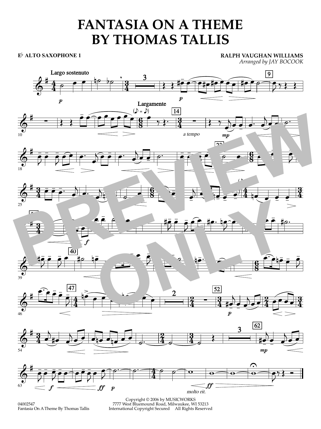 Fantasia on a Theme by Thomas Tallis (arr. Jay Bocook) - Eb Alto Saxophone 1
