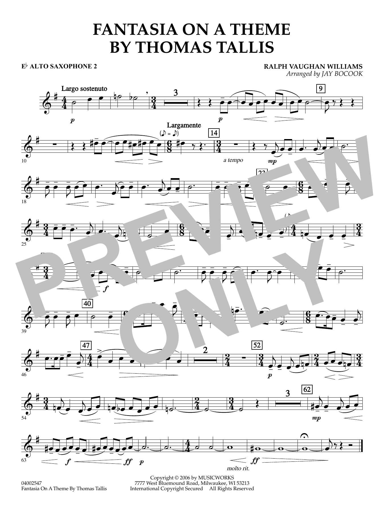 Fantasia on a Theme by Thomas Tallis (arr. Jay Bocook) - Eb Alto Saxophone 2