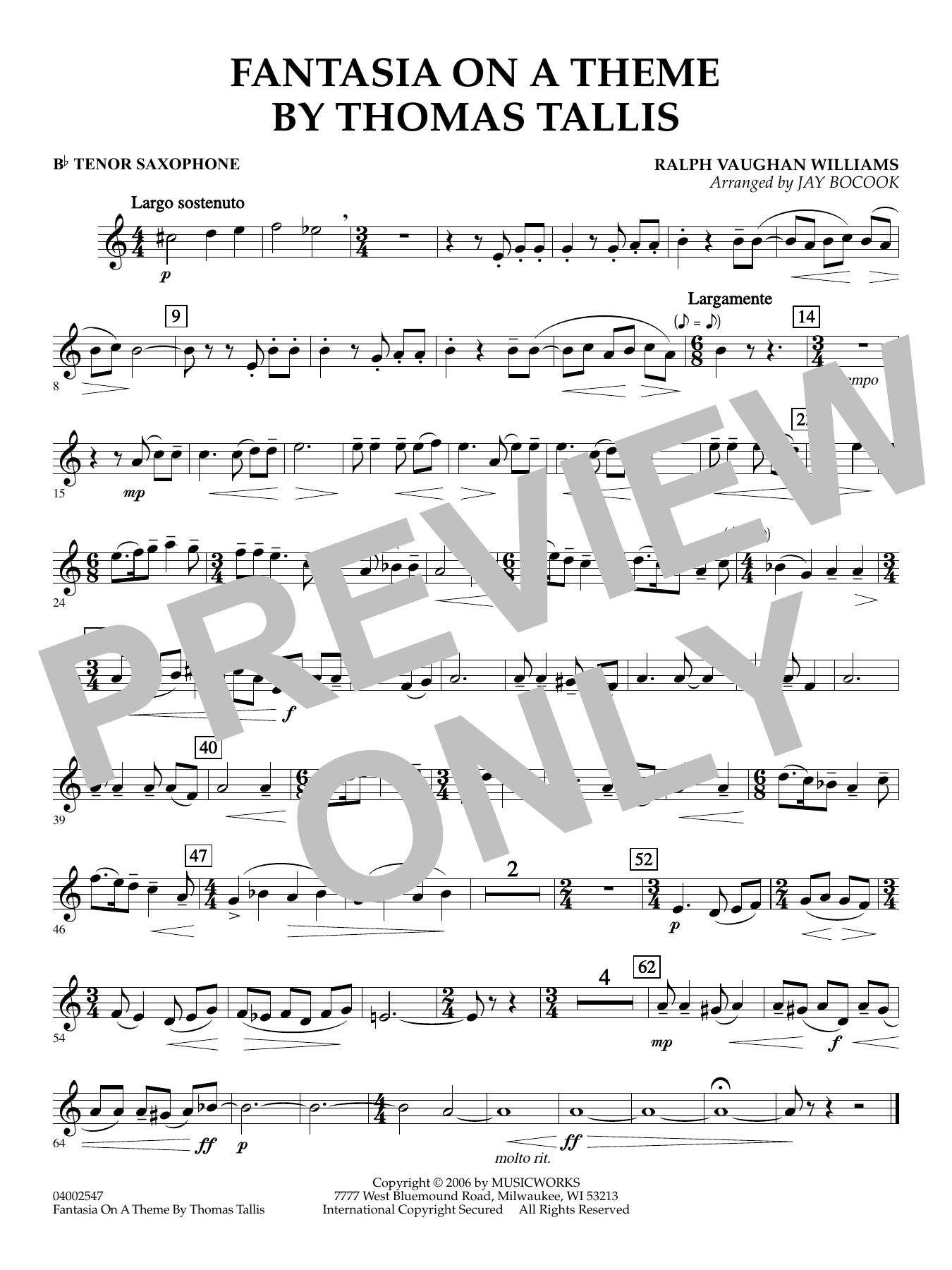 Fantasia on a Theme by Thomas Tallis (arr. Jay Bocook) - Bb Tenor Saxophone