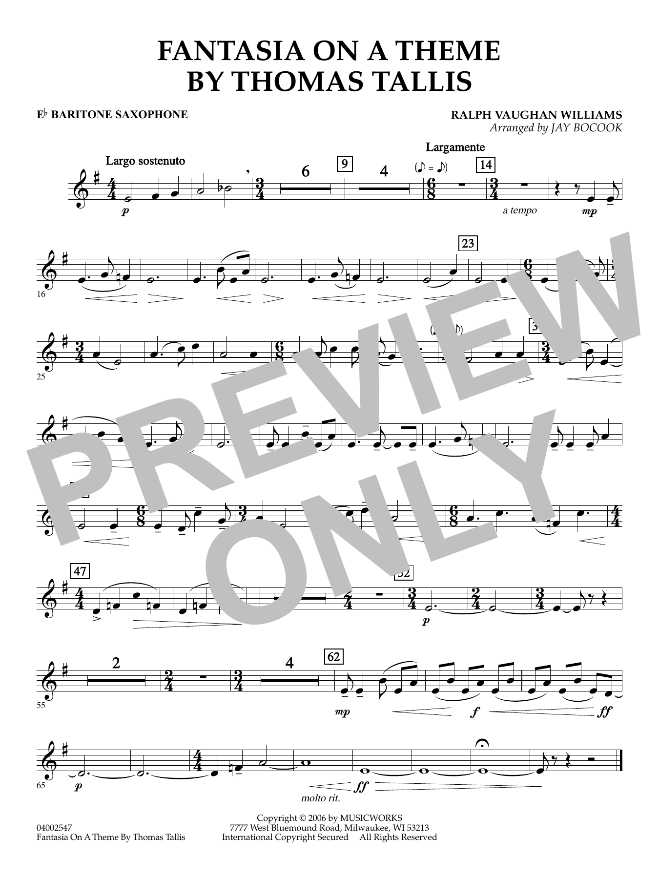 Fantasia on a Theme by Thomas Tallis (arr. Jay Bocook) - Eb Baritone Saxophone