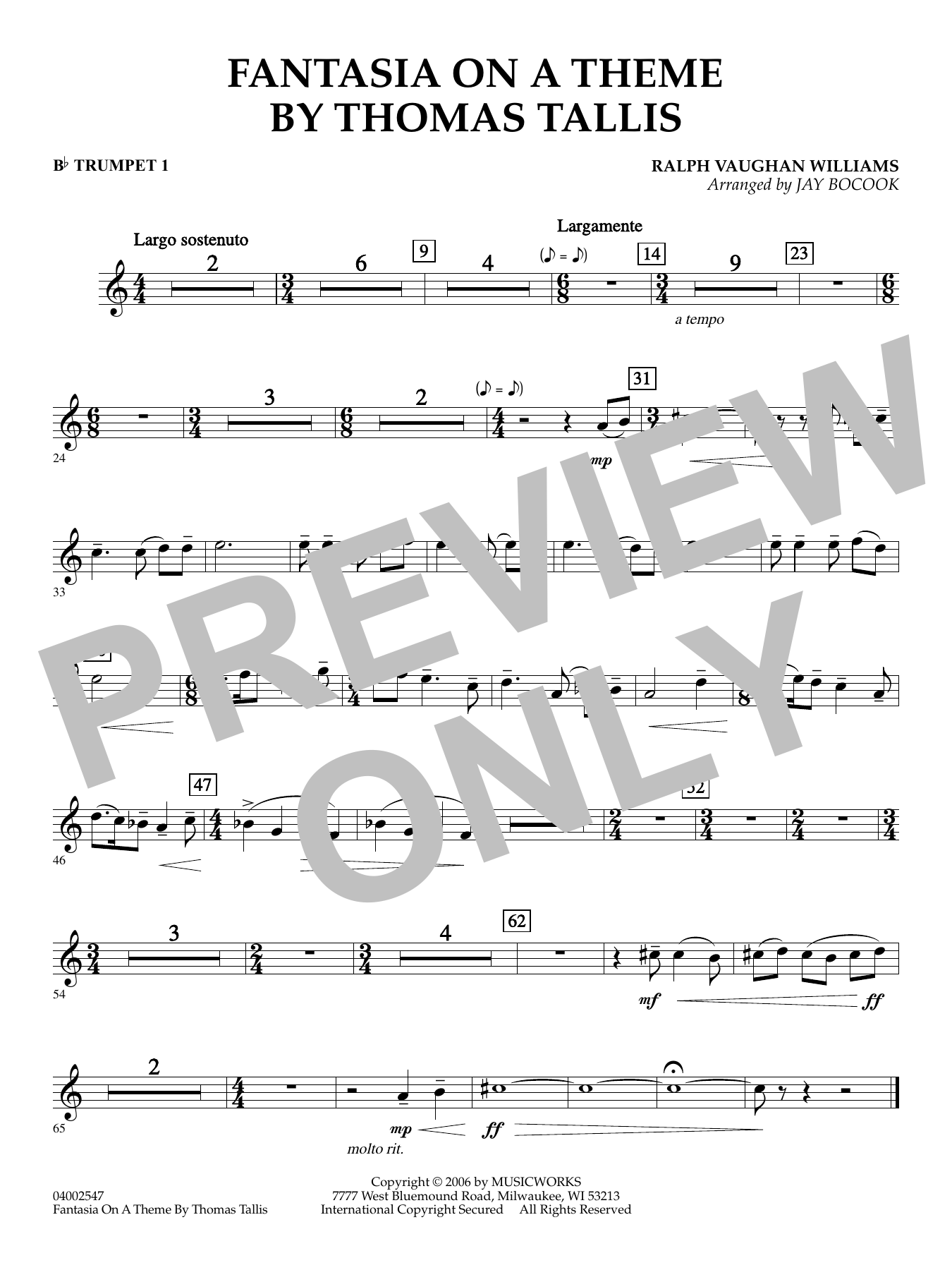 Fantasia on a Theme by Thomas Tallis (arr. Jay Bocook) - Bb Trumpet 1
