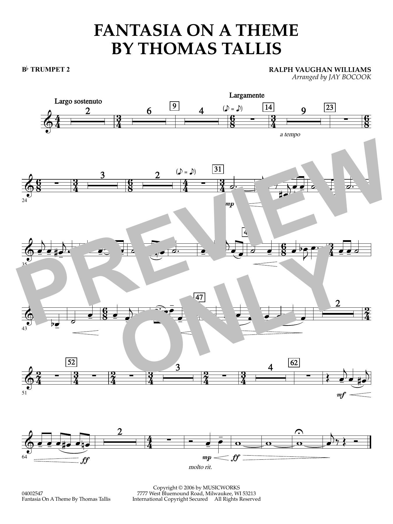 Fantasia on a Theme by Thomas Tallis (arr. Jay Bocook) - Bb Trumpet 2