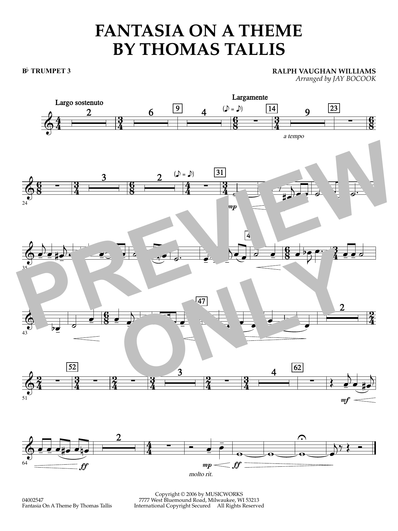 Fantasia on a Theme by Thomas Tallis (arr. Jay Bocook) - Bb Trumpet 3