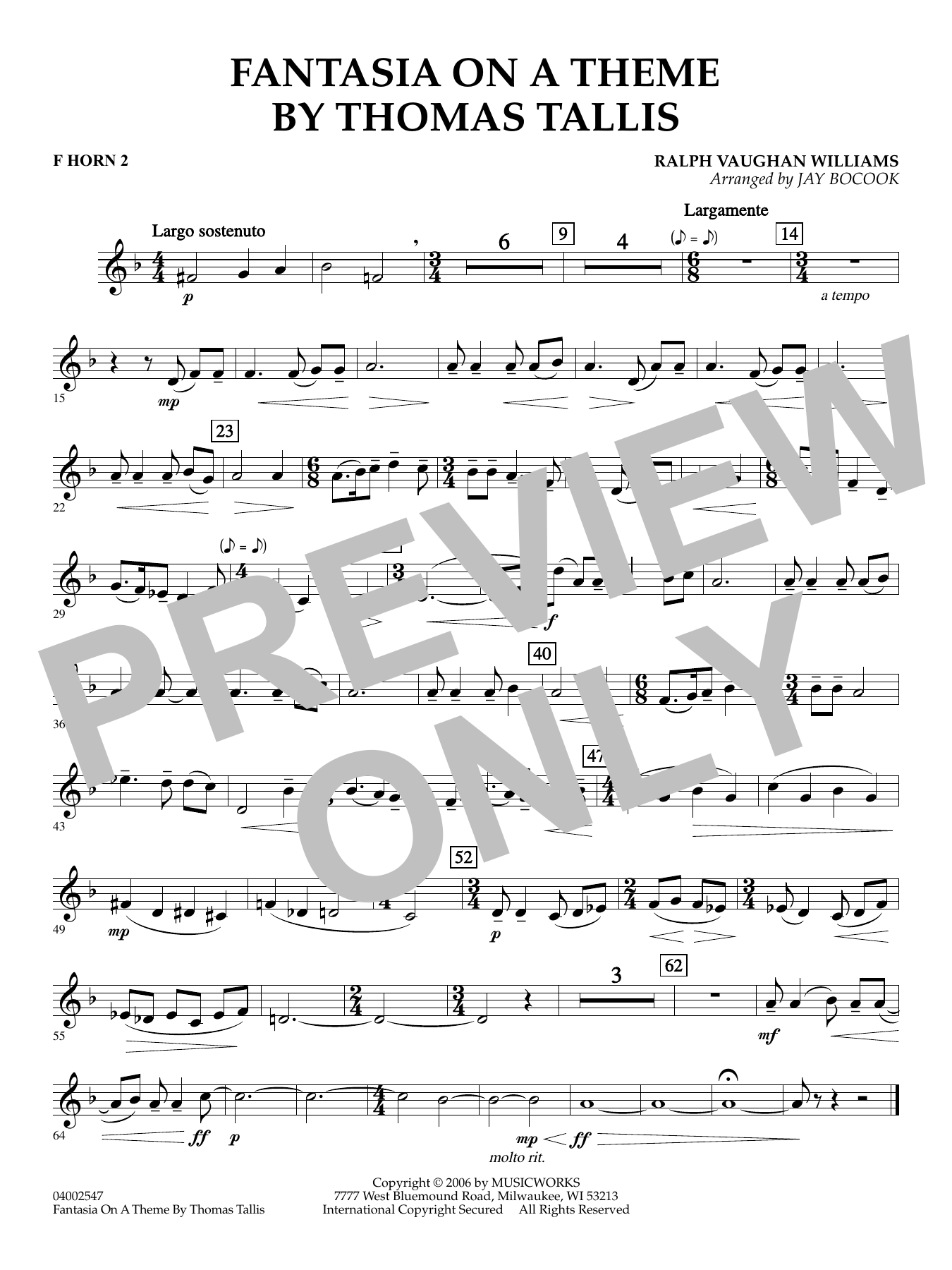 Fantasia on a Theme by Thomas Tallis (arr. Jay Bocook) - F Horn 2