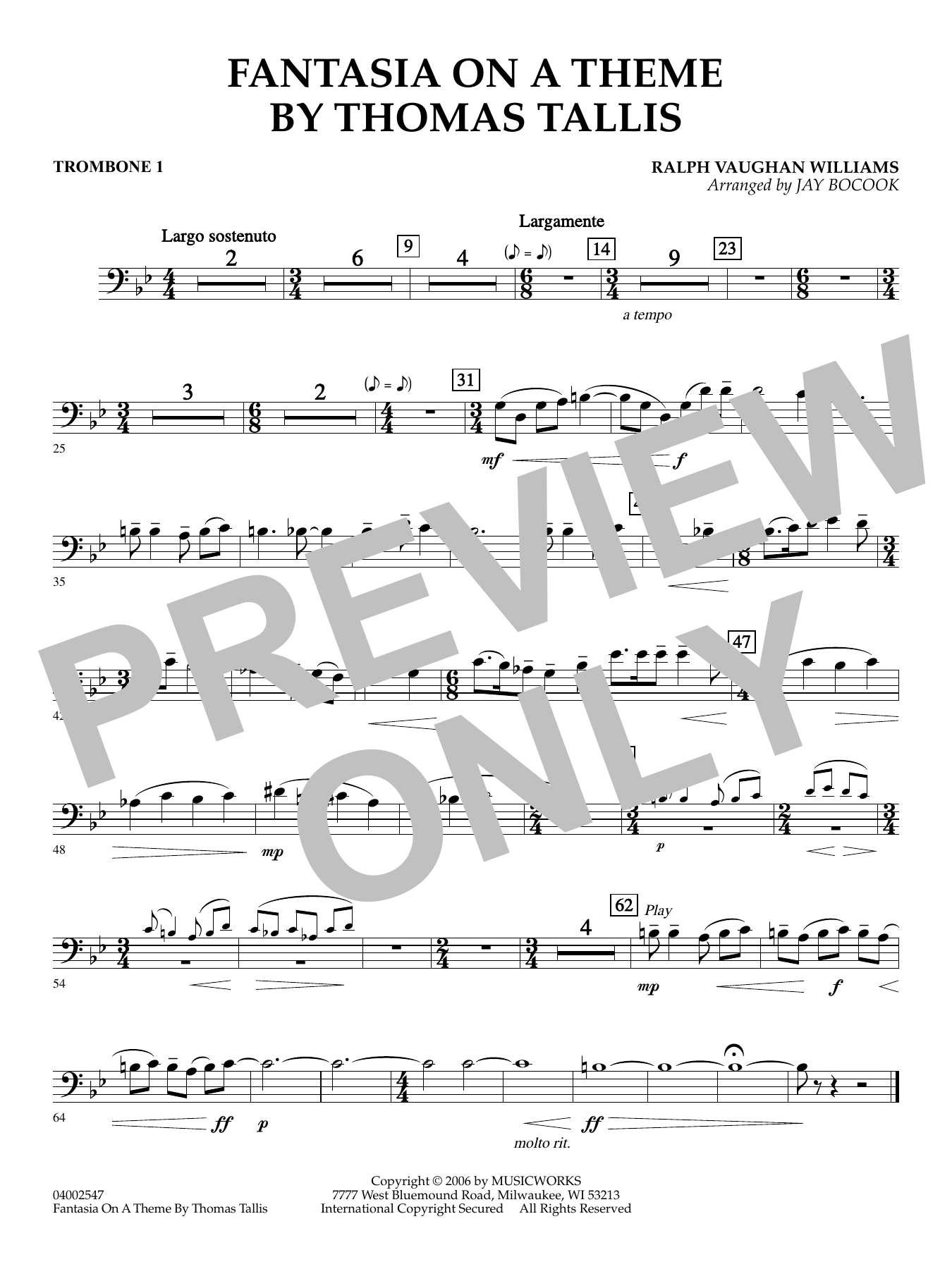 Fantasia on a Theme by Thomas Tallis (arr. Jay Bocook) - Trombone 1