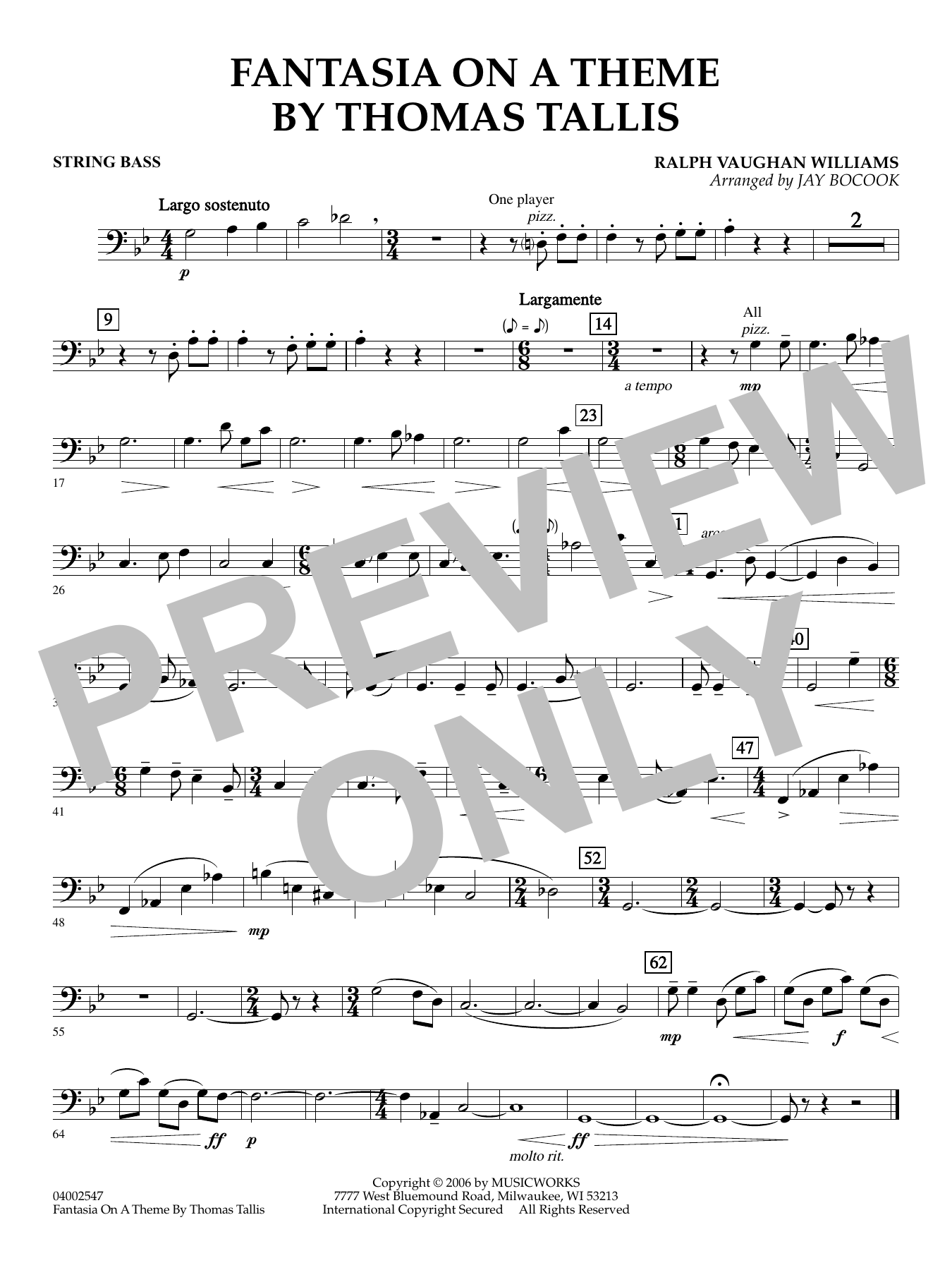 Fantasia on a Theme by Thomas Tallis (arr. Jay Bocook) - String Bass