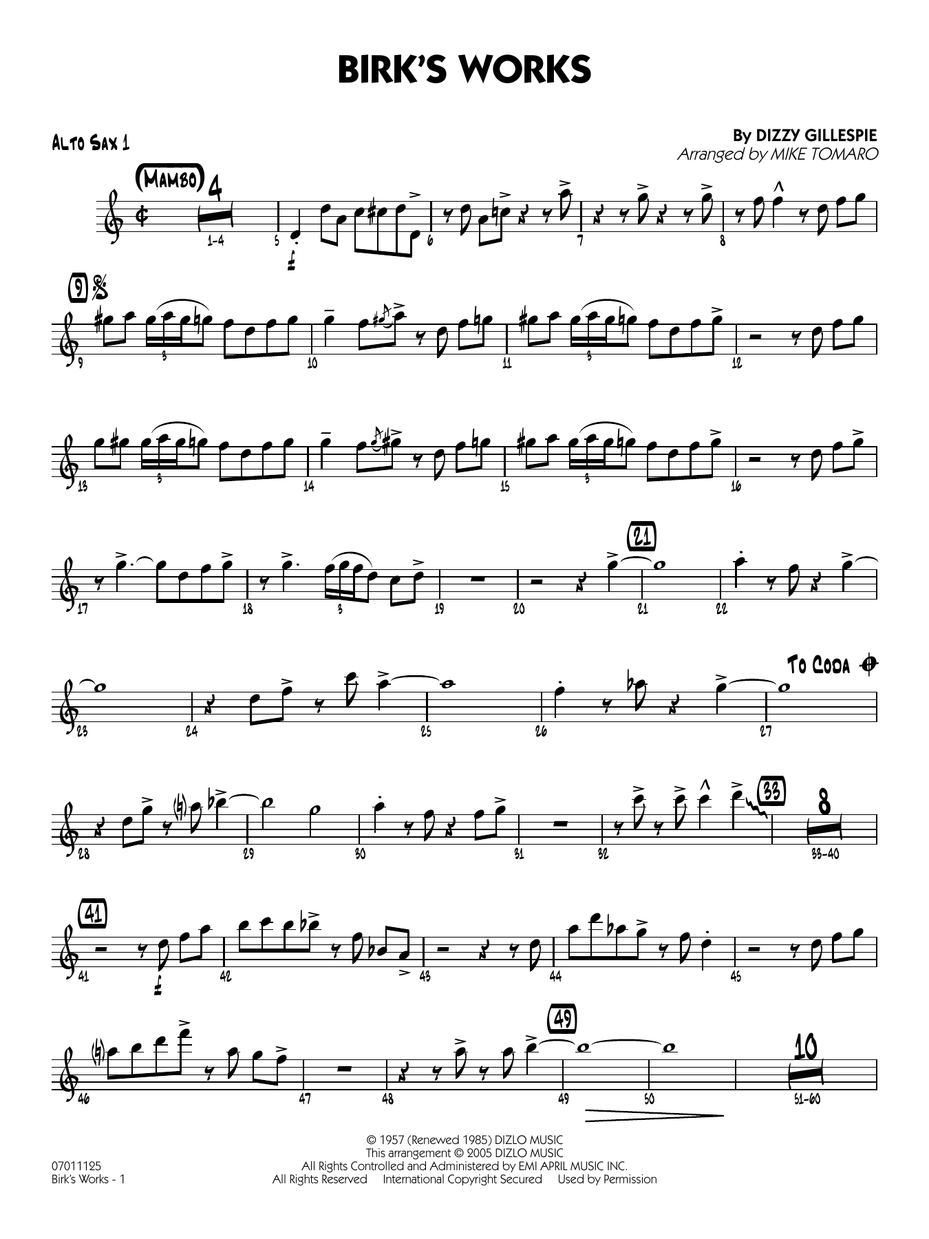 Birk's Works (arr. Mike Tomaro) - Alto Sax 1