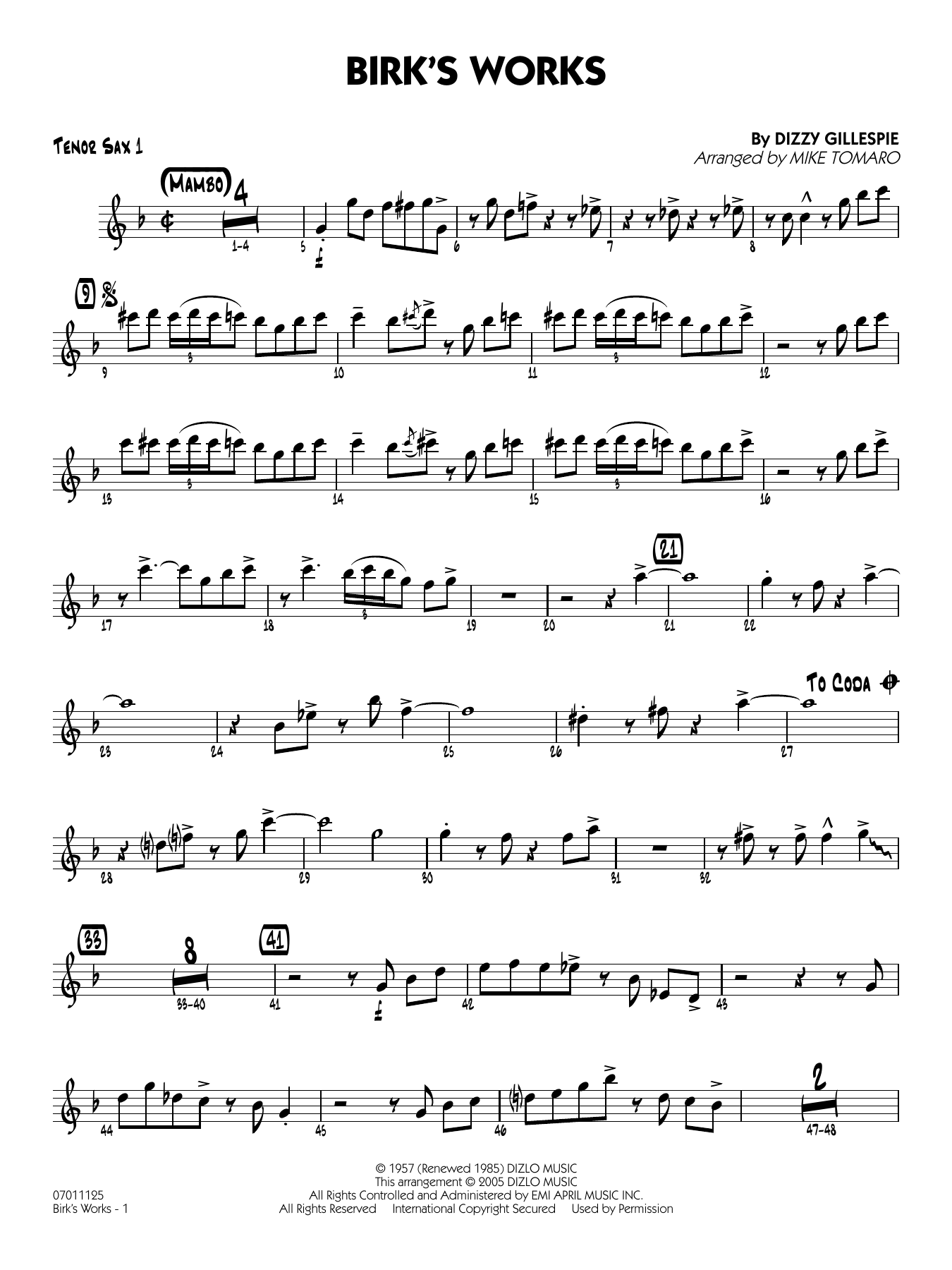 Birk's Works (arr. Mike Tomaro) - Tenor Sax 1