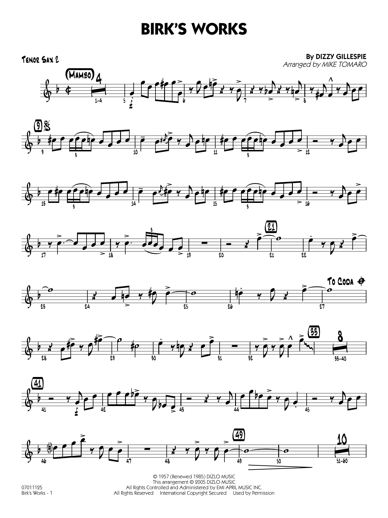 Birk's Works (arr. Mike Tomaro) - Tenor Sax 2