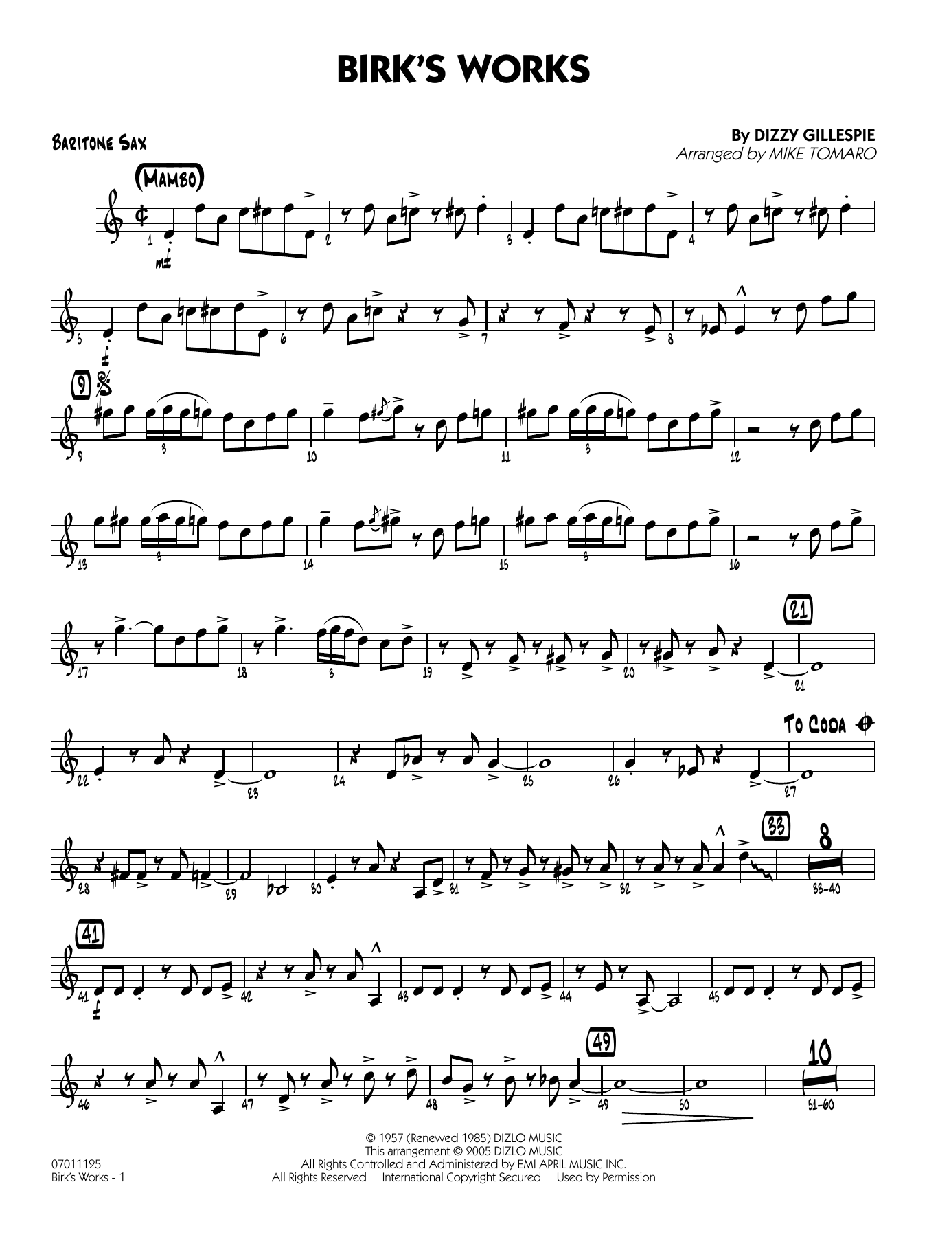 Birk's Works (arr. Mike Tomaro) - Baritone Sax