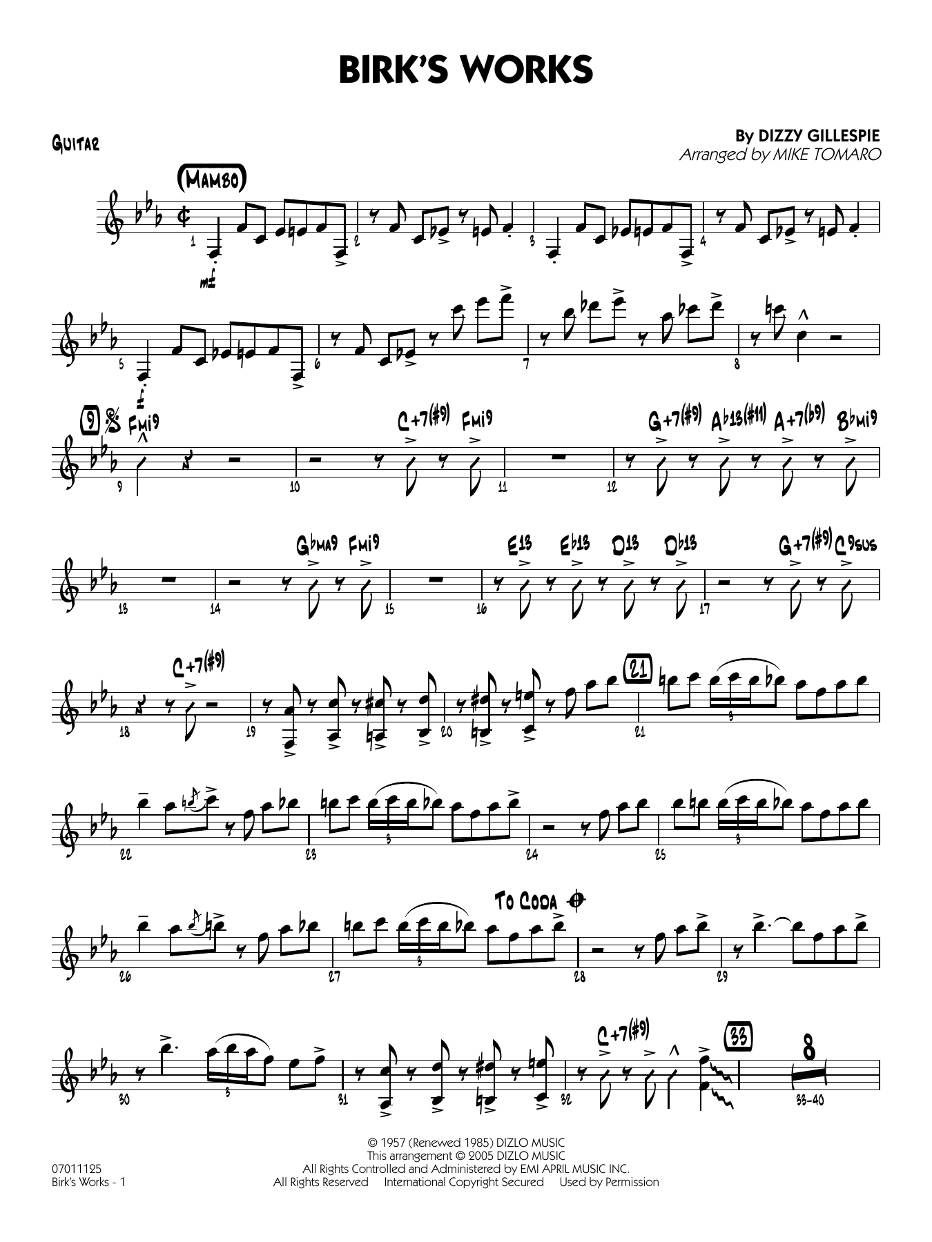 Birk's Works (arr. Mike Tomaro) - Guitar
