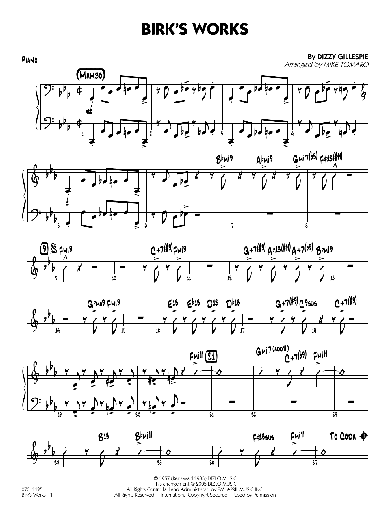 Birk's Works (arr. Mike Tomaro) - Piano