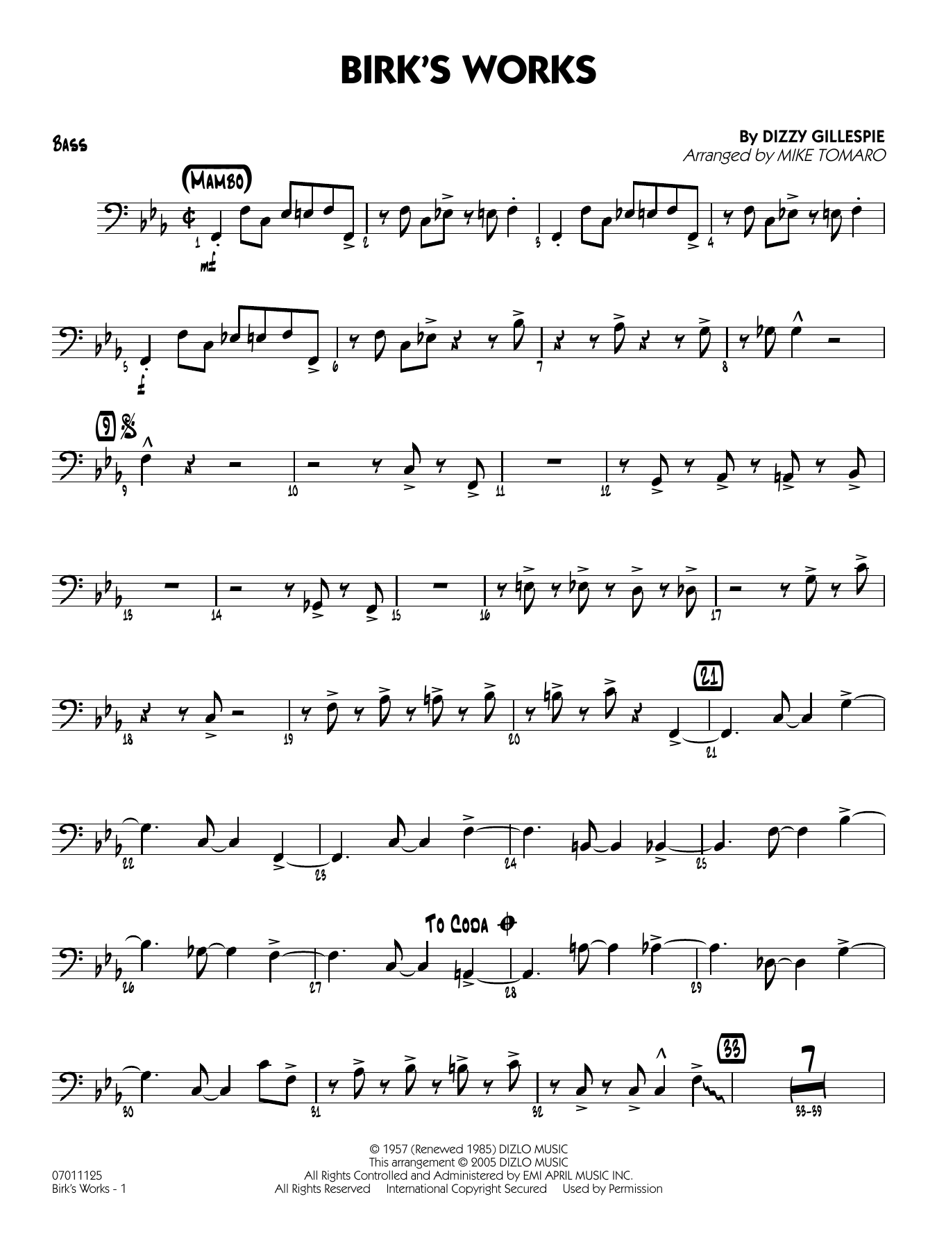 Birk's Works (arr. Mike Tomaro) - Bass