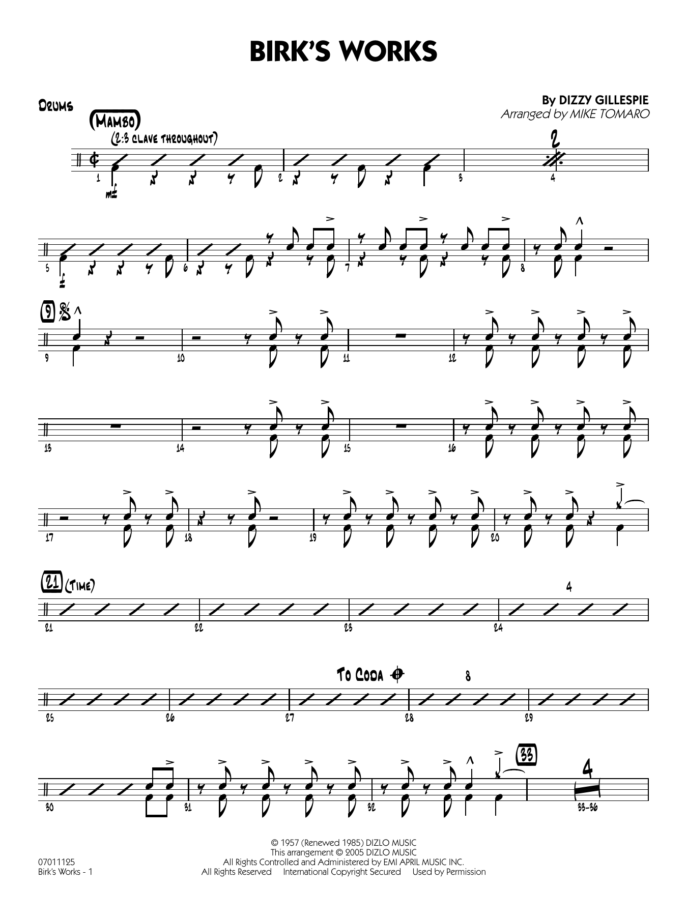 Birk's Works (arr. Mike Tomaro) - Drums