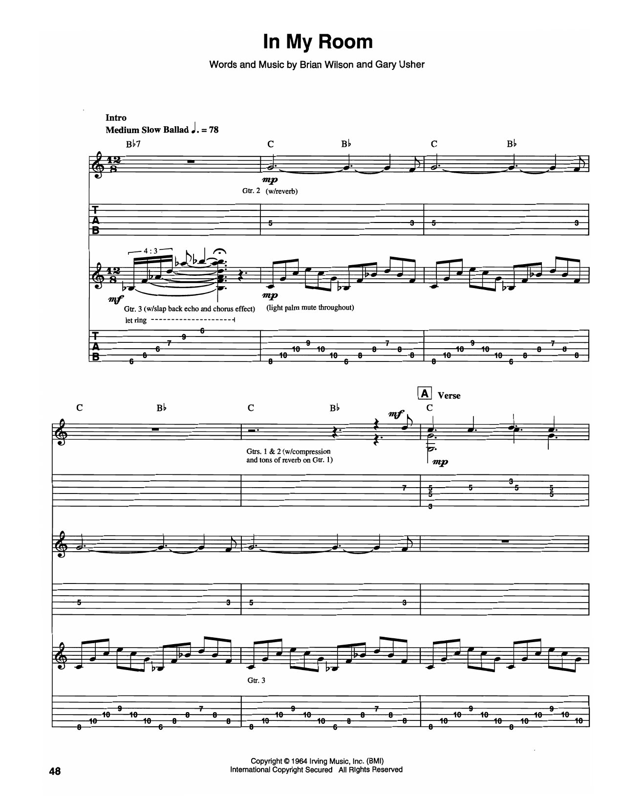 In My Room: Guitar Tab