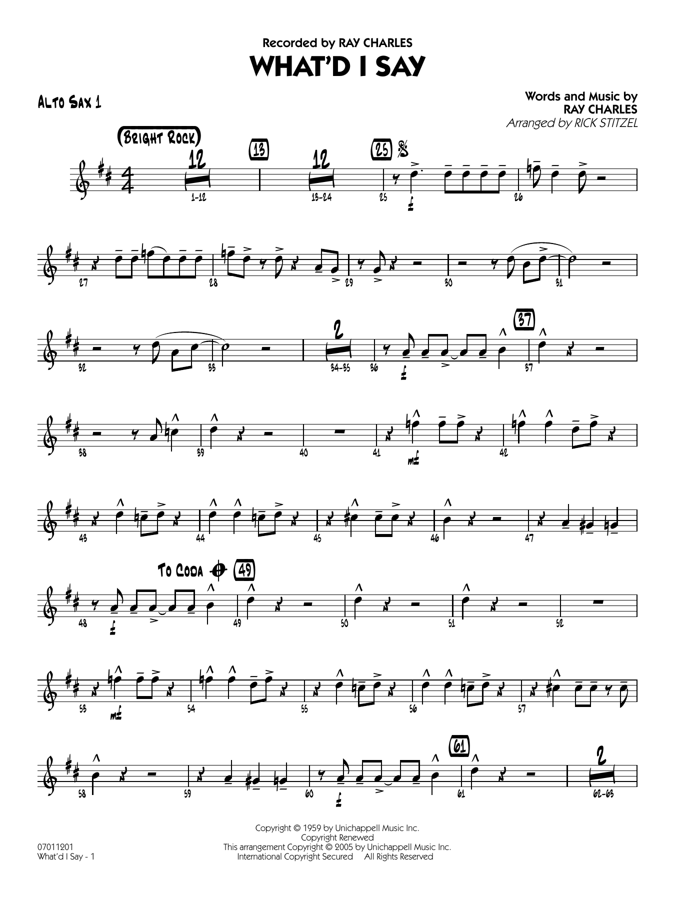 What'd I Say (arr. Rick Stitzel) - Alto Sax 1