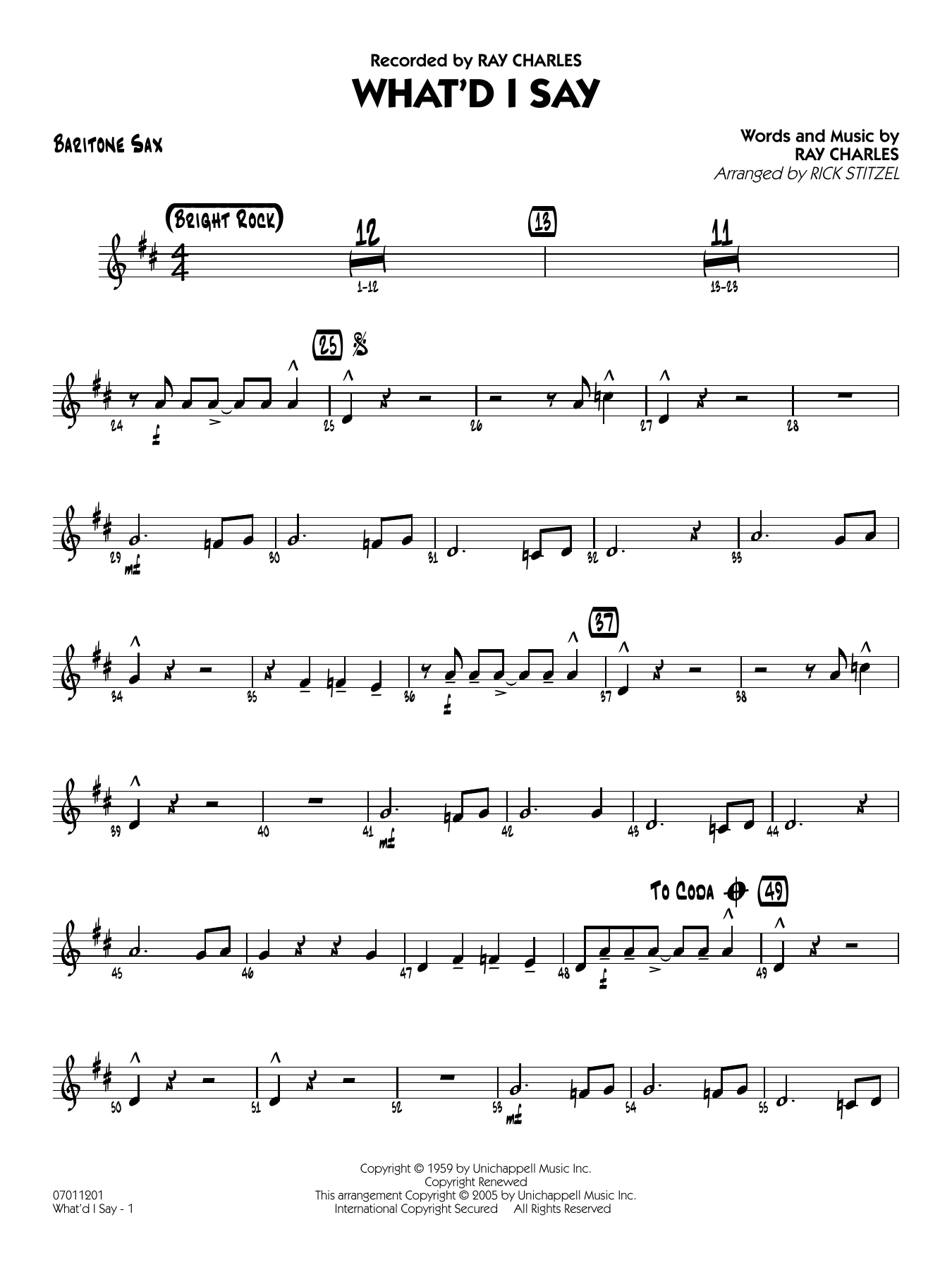 What'd I Say (arr. Rick Stitzel) - Baritone Sax