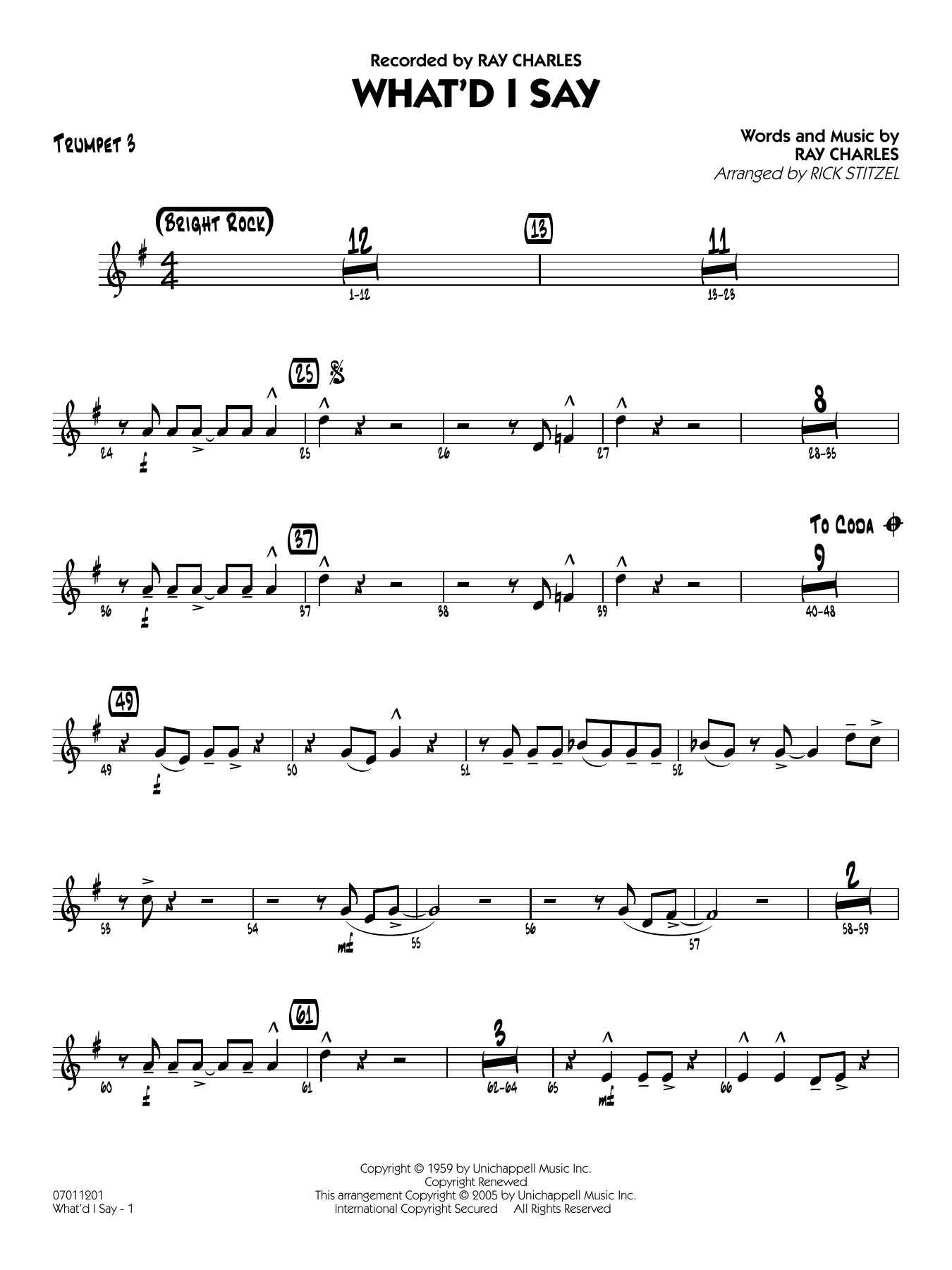 What'd I Say (arr. Rick Stitzel) - Trumpet 3