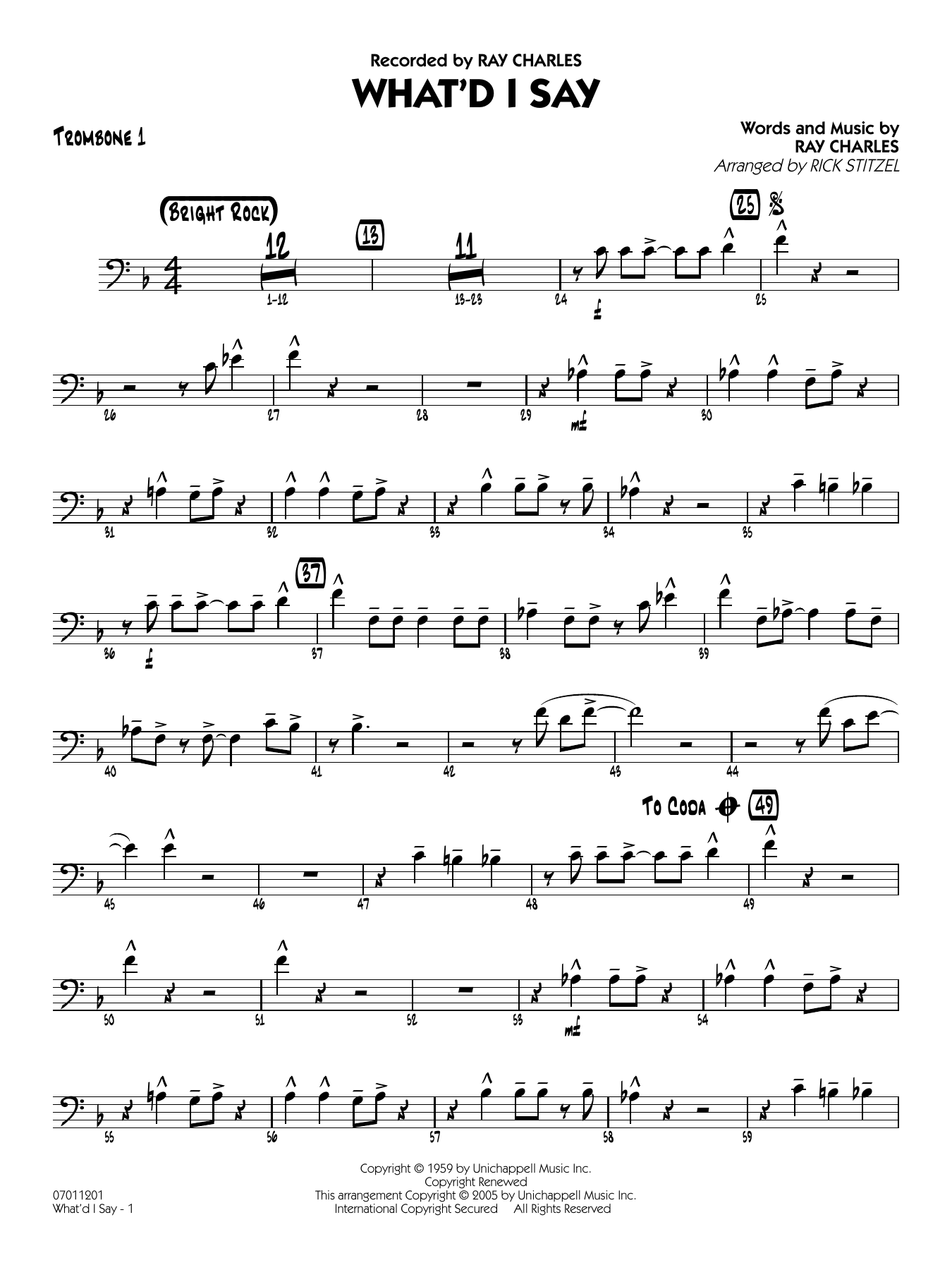 What'd I Say (arr. Rick Stitzel) - Trombone 1
