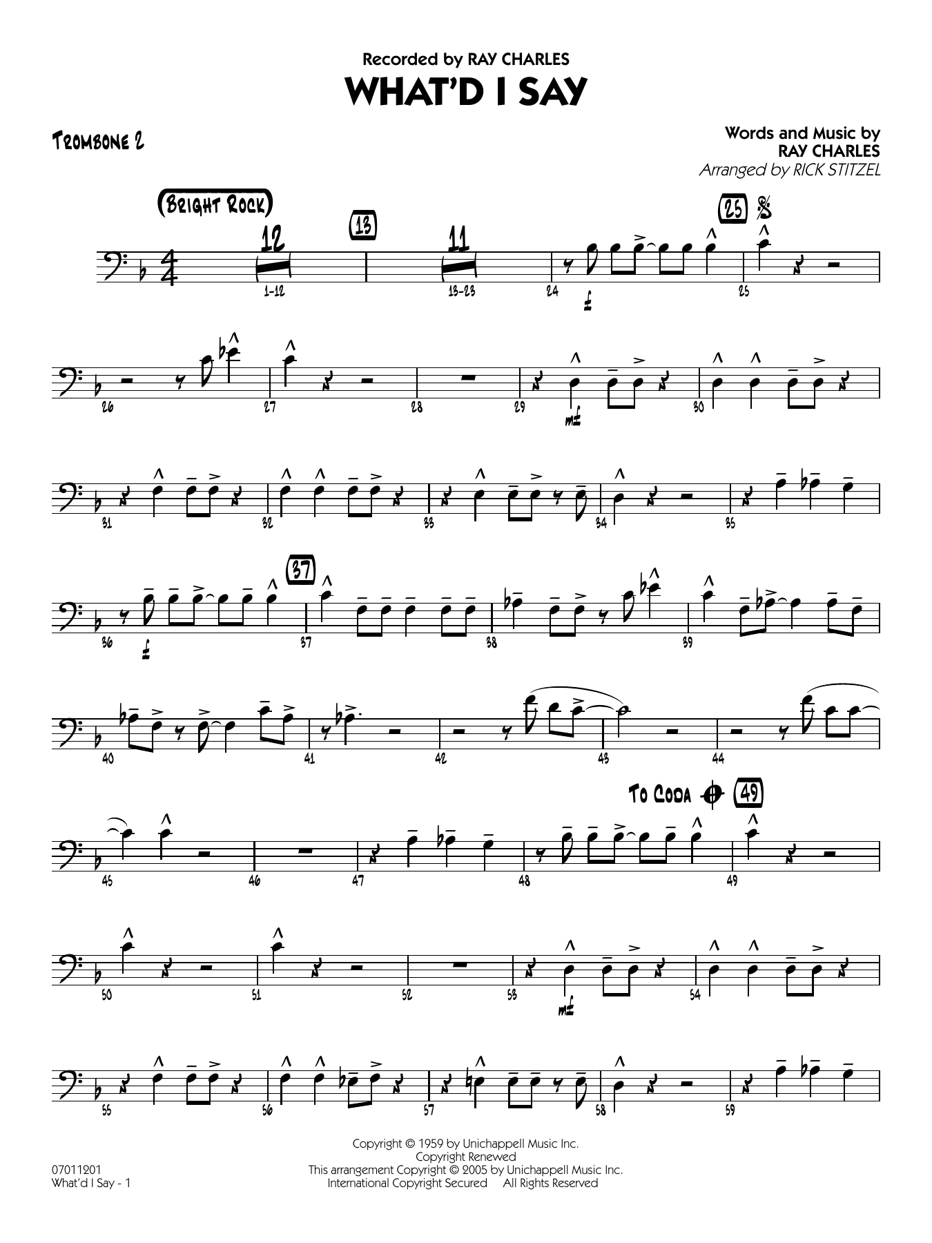 What'd I Say (arr. Rick Stitzel) - Trombone 2