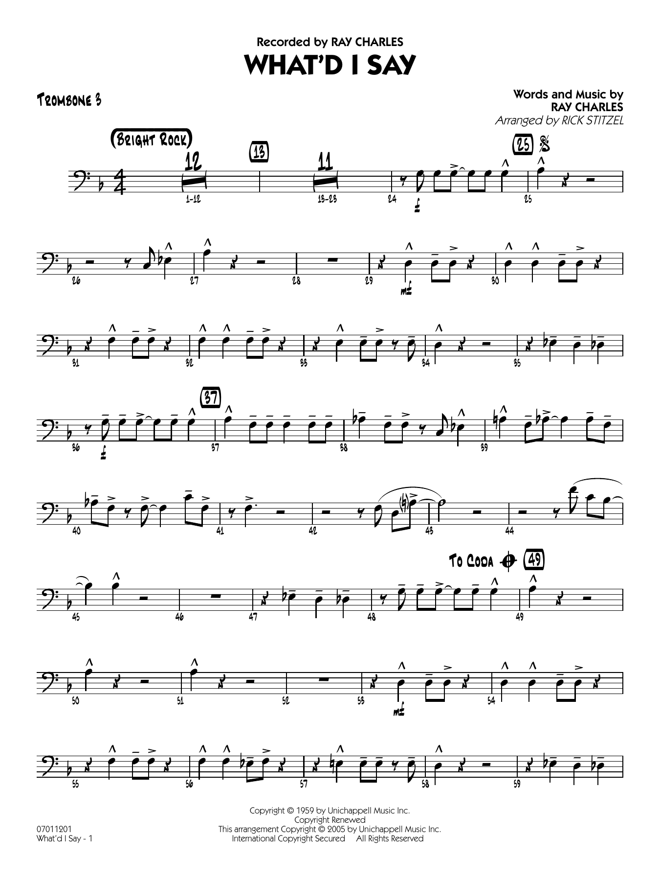 What'd I Say (arr. Rick Stitzel) - Trombone 3