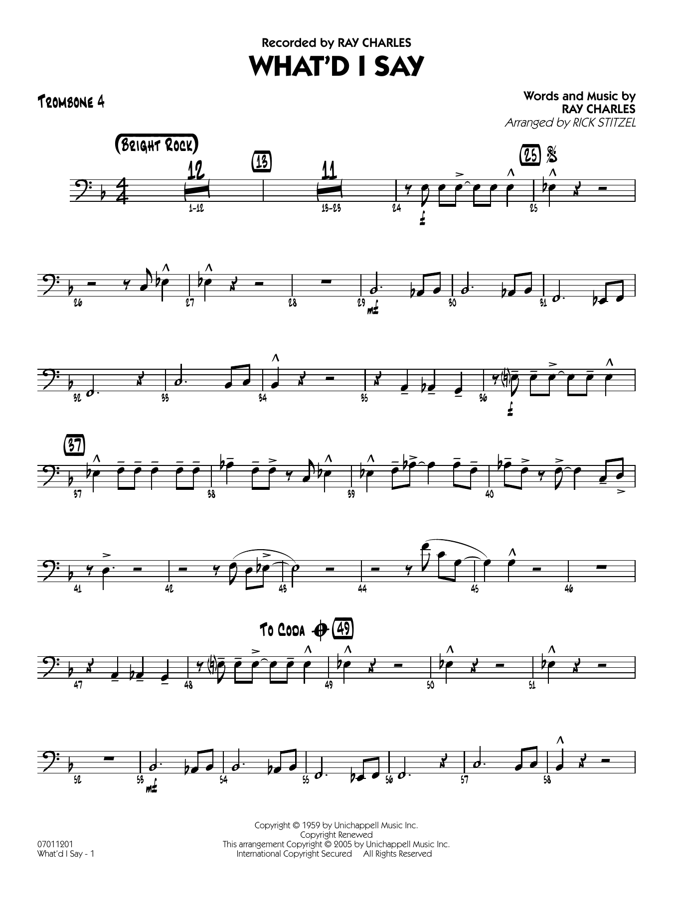 What'd I Say (arr. Rick Stitzel) - Trombone 4