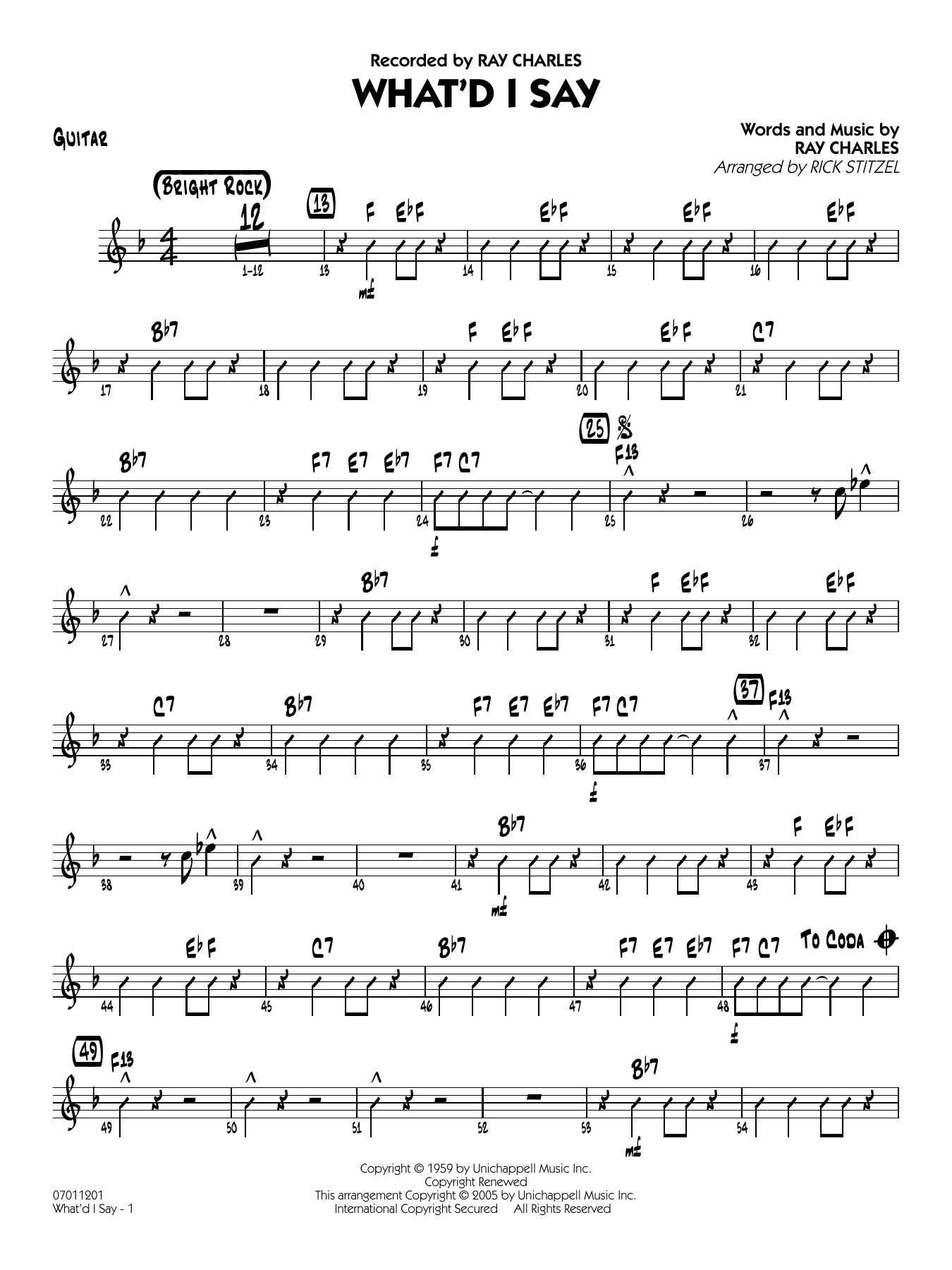 What'd I Say (arr. Rick Stitzel) - Guitar