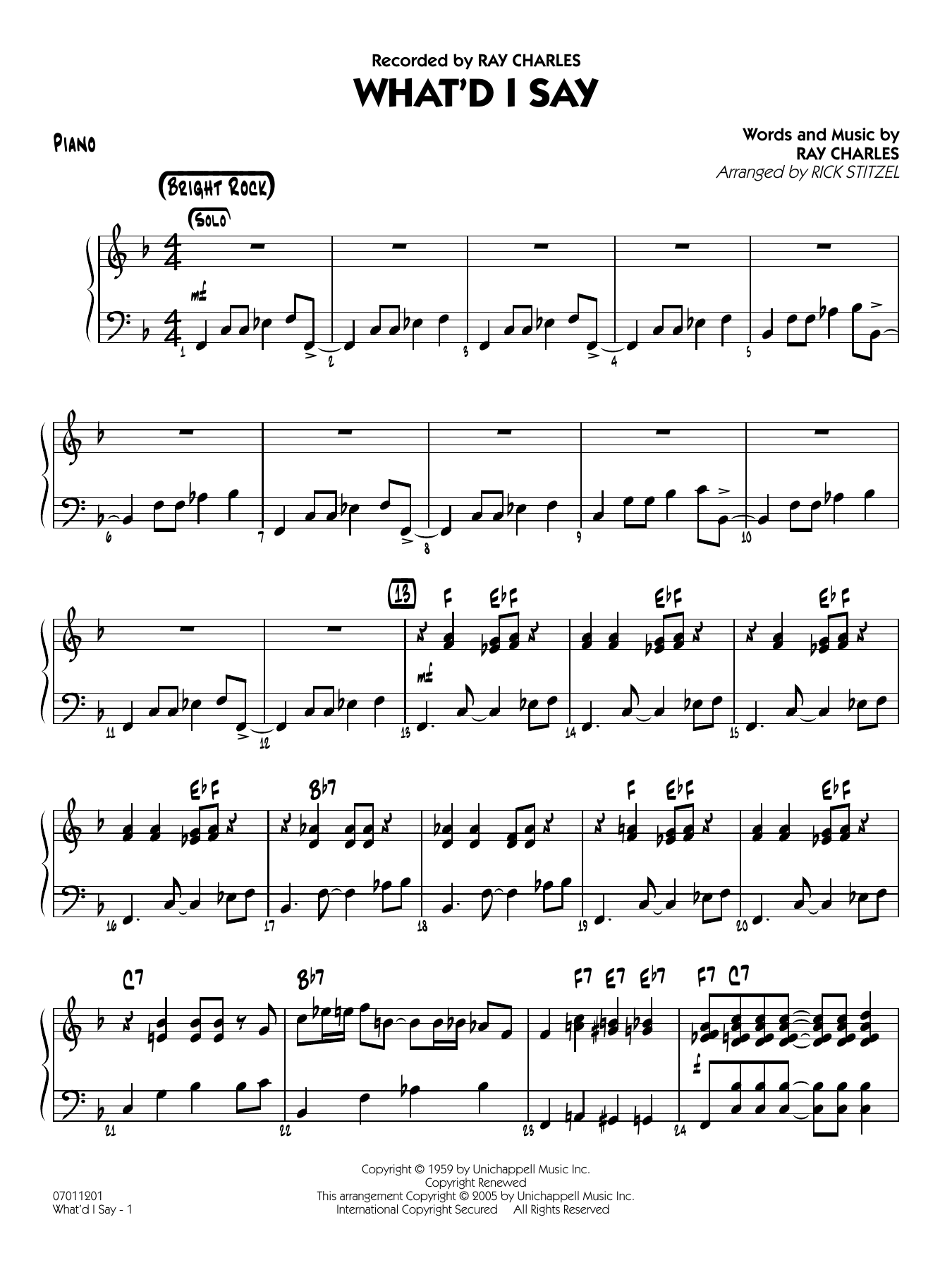 What'd I Say (arr. Rick Stitzel) - Piano