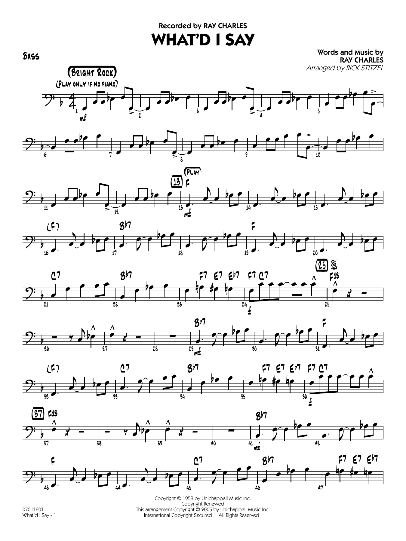 What'd I Say (arr. Rick Stitzel) - Bass